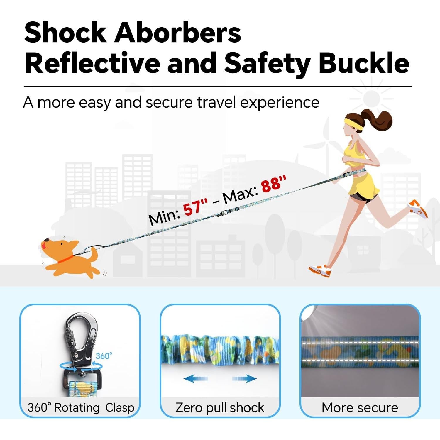 Correa para Perros QQPETS Manos Libres Bungee Ajustable 1.5-2.1m