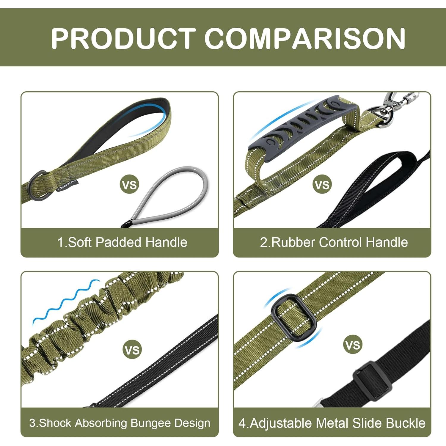 Correa de Perro Táctica Chioratree 1.22-1.83m Bungee Reflectante