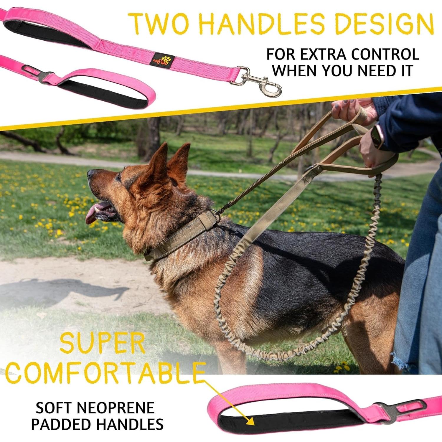 Correa Táctica Bungee para Perros ADITYNA 1.8m-2.3m Rosa