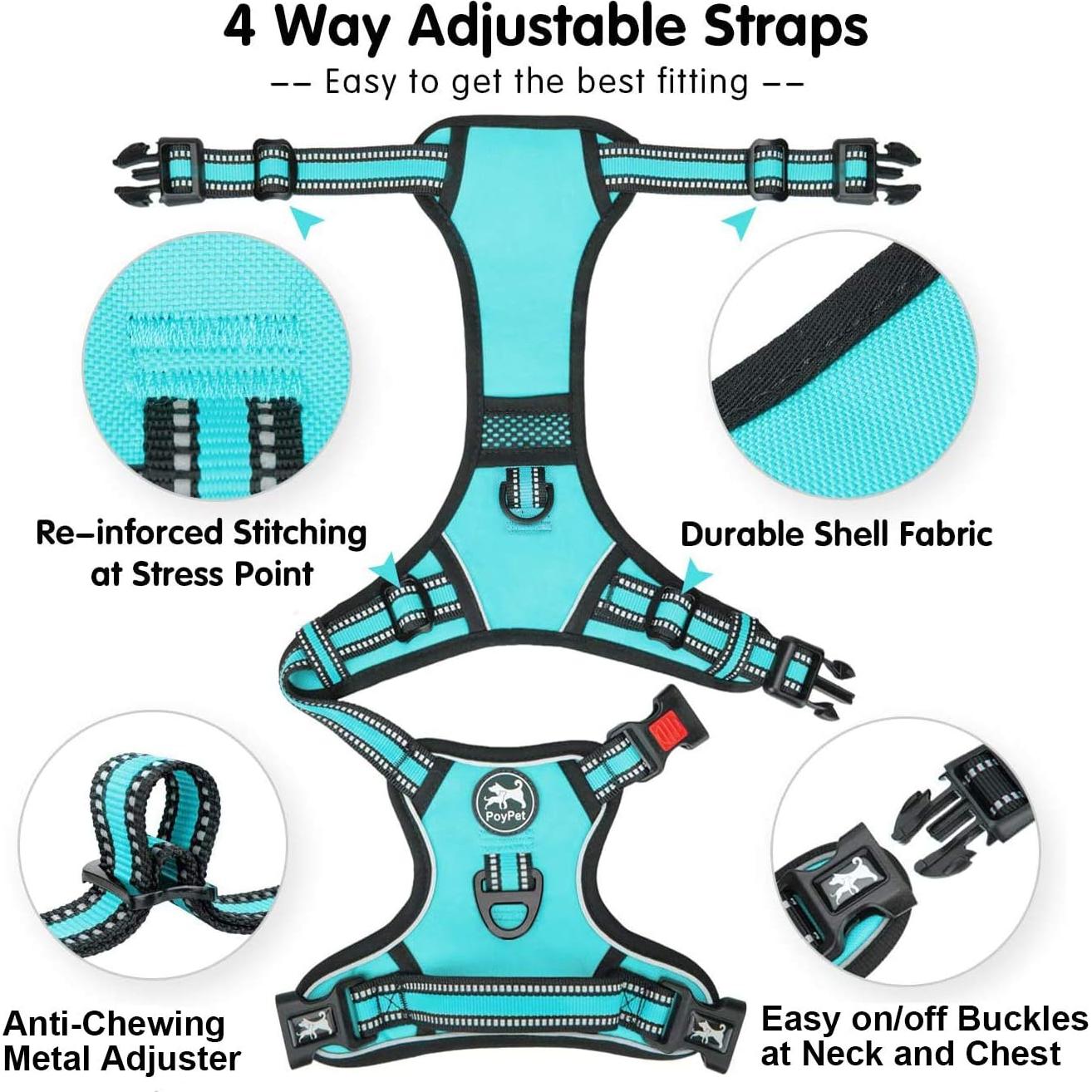 Arnés para Perros PoyPet XS Ajustable Reflectante Azul Menta