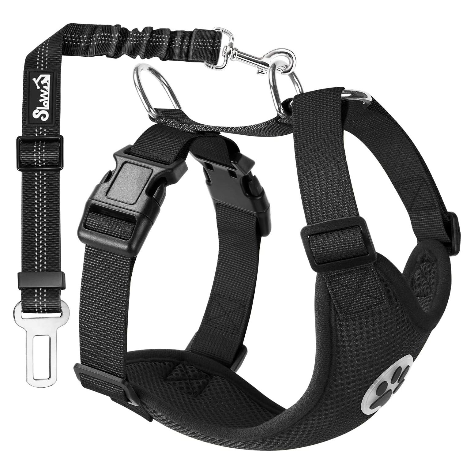 Arnés de Perro Lukovee Ajustable para Auto Negro Mediano