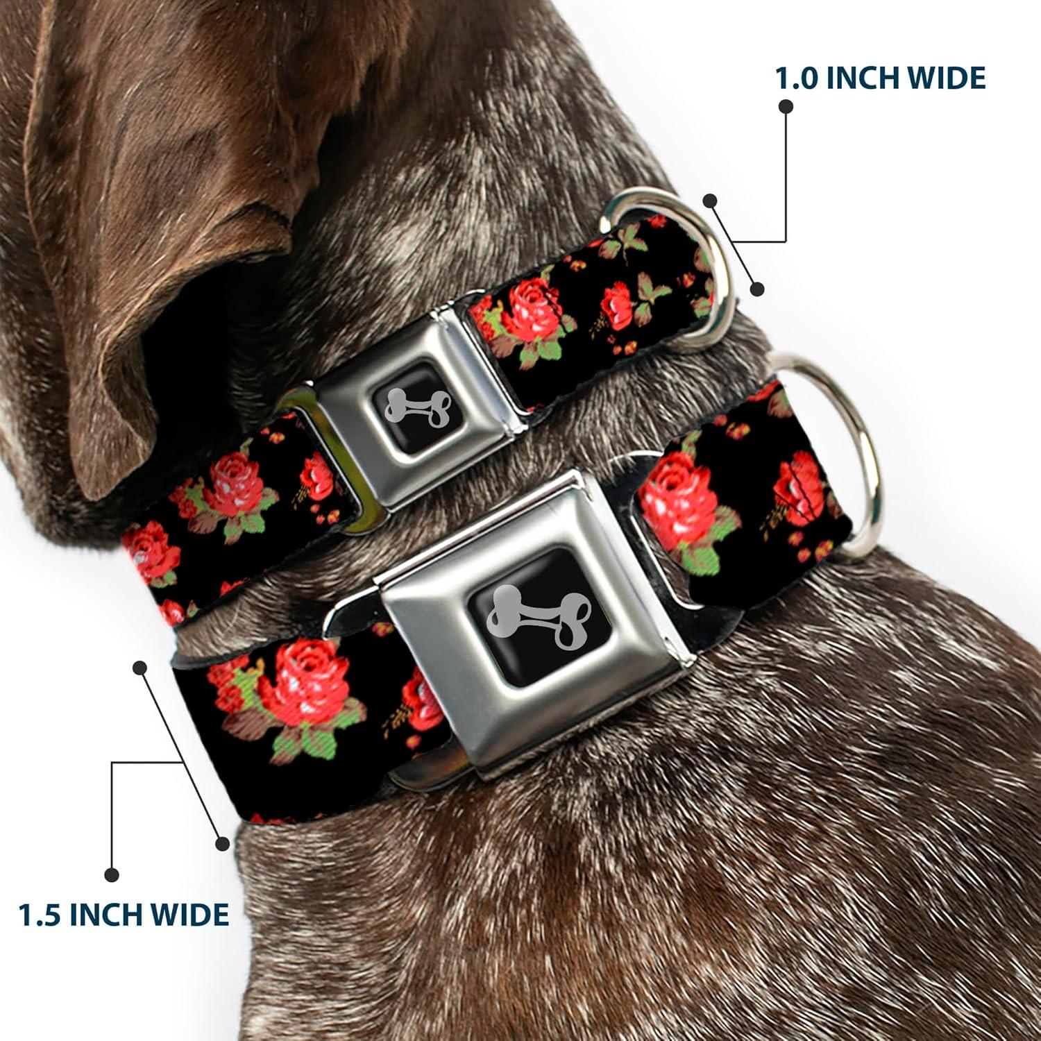 Collar para Perro Buckle-Down - Rosas Rojas en Negro - 2.54 cm