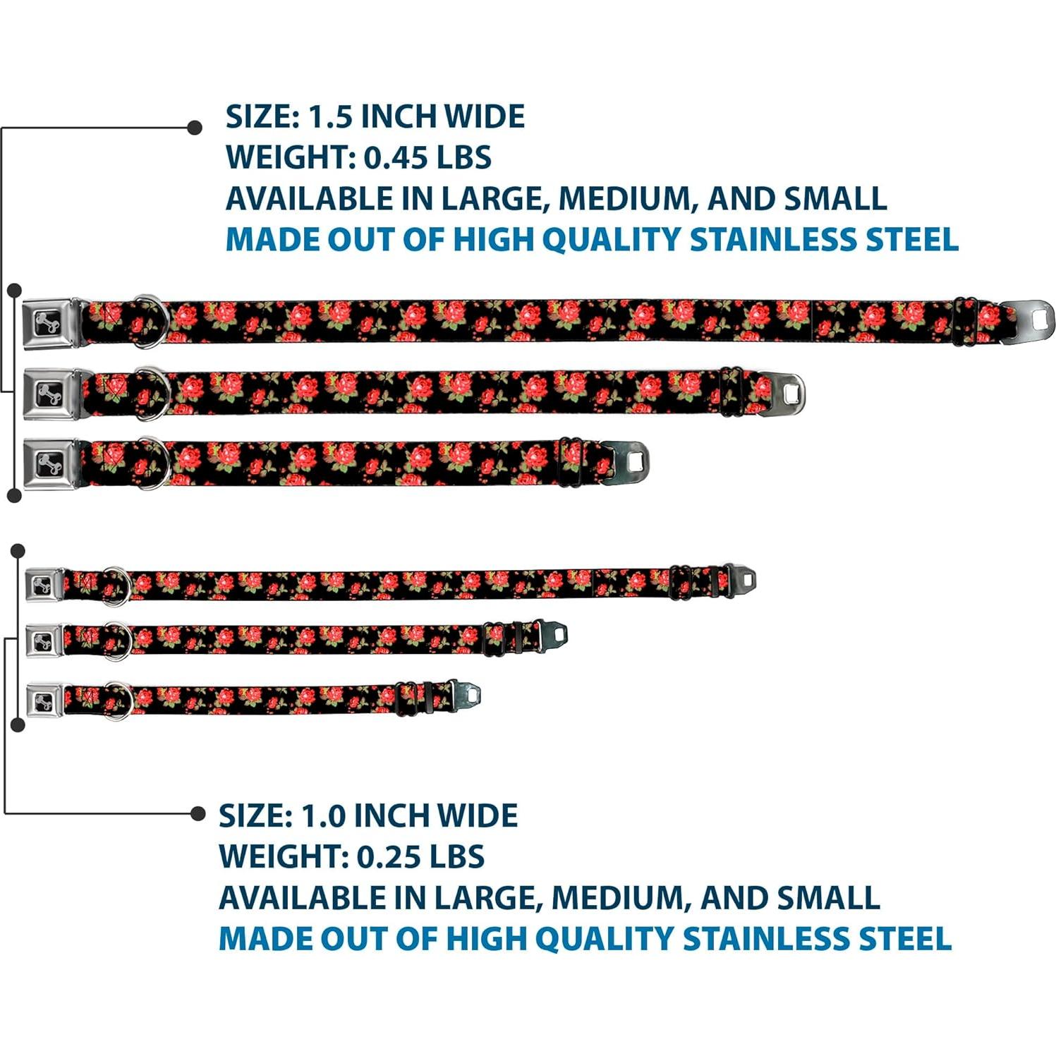 Collar para Perro Buckle-Down - Rosas Rojas en Negro - 2.54 cm