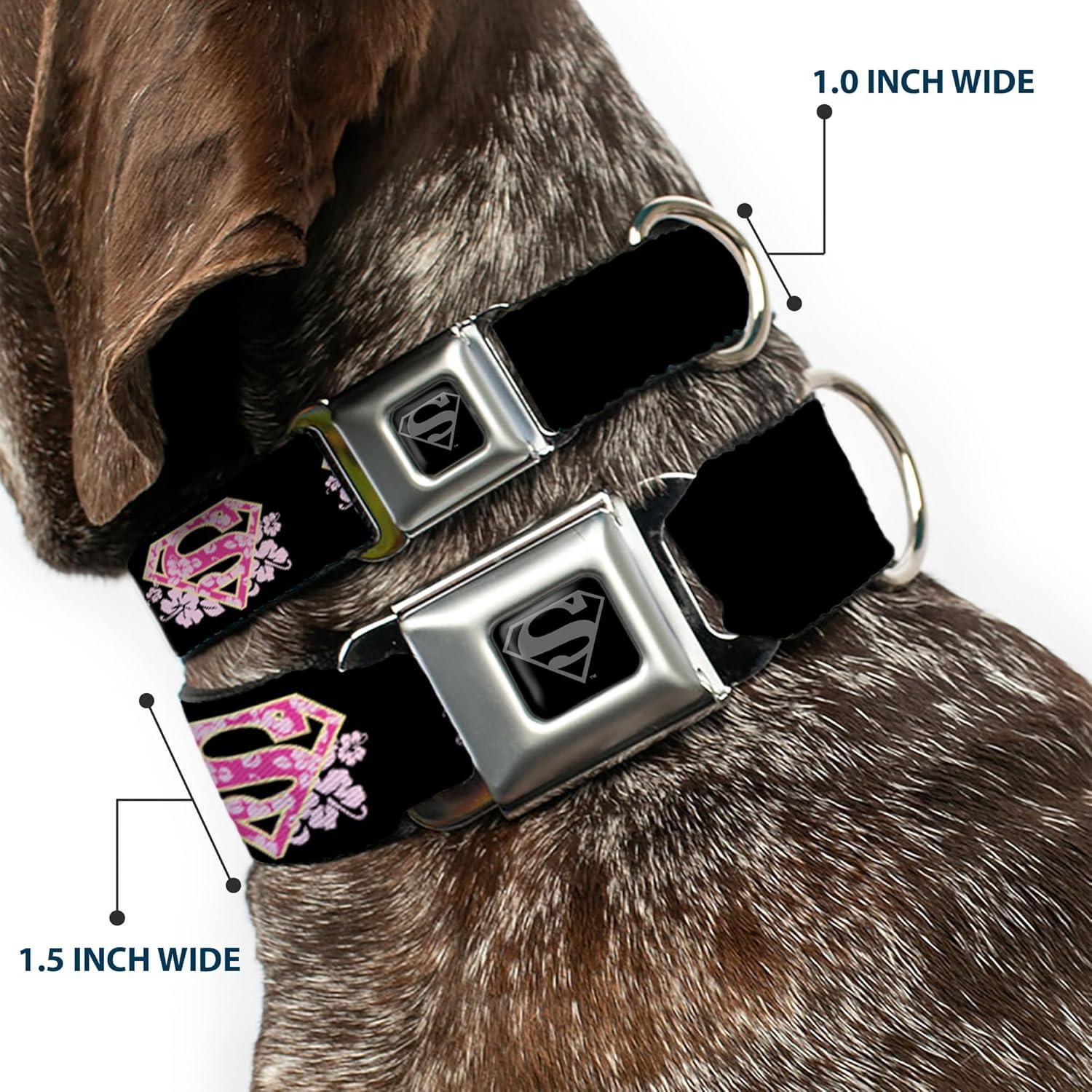 Collar de Perro Buckle-Down Hibisco Negro/Rosa 2.5cm 23-38cm