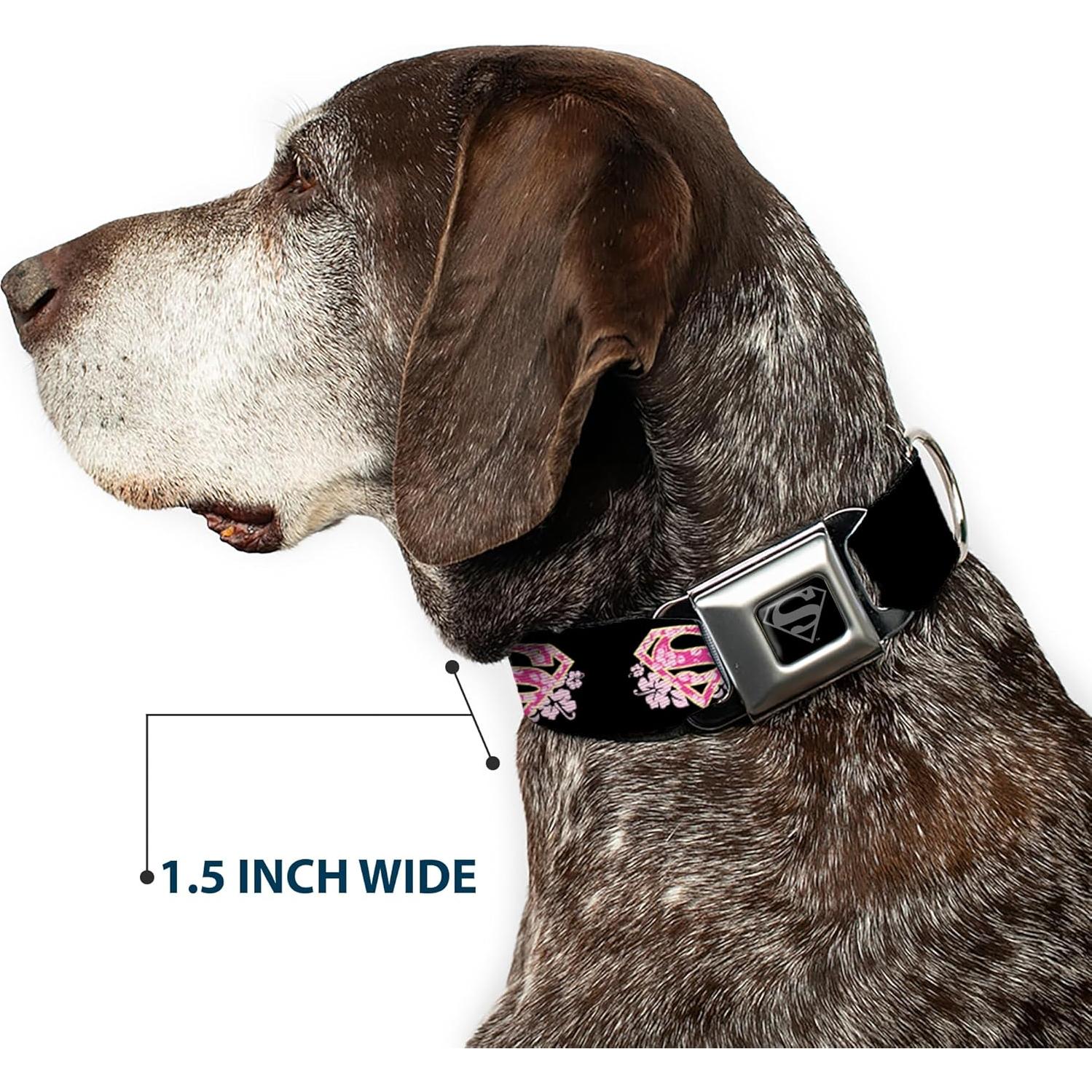 Collar de Perro Buckle-Down Hibisco Negro/Rosa 2.5cm 23-38cm