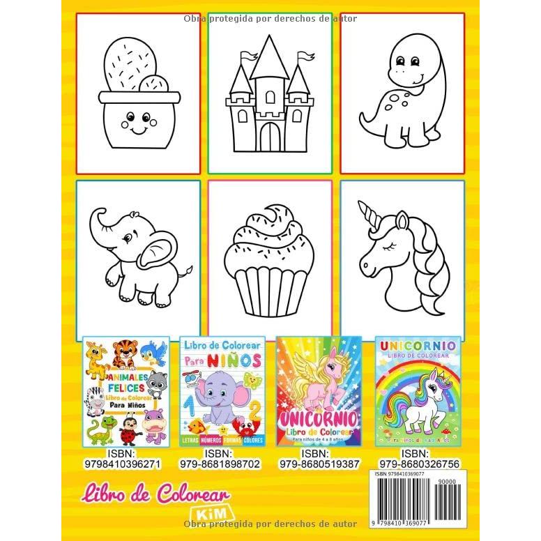 Mi primer libro para colorear: 100 imágenes fáciles y divertidas de objetos cotidianos y animales para colorear para niños a partir de 1 año. (Spanish Edition)