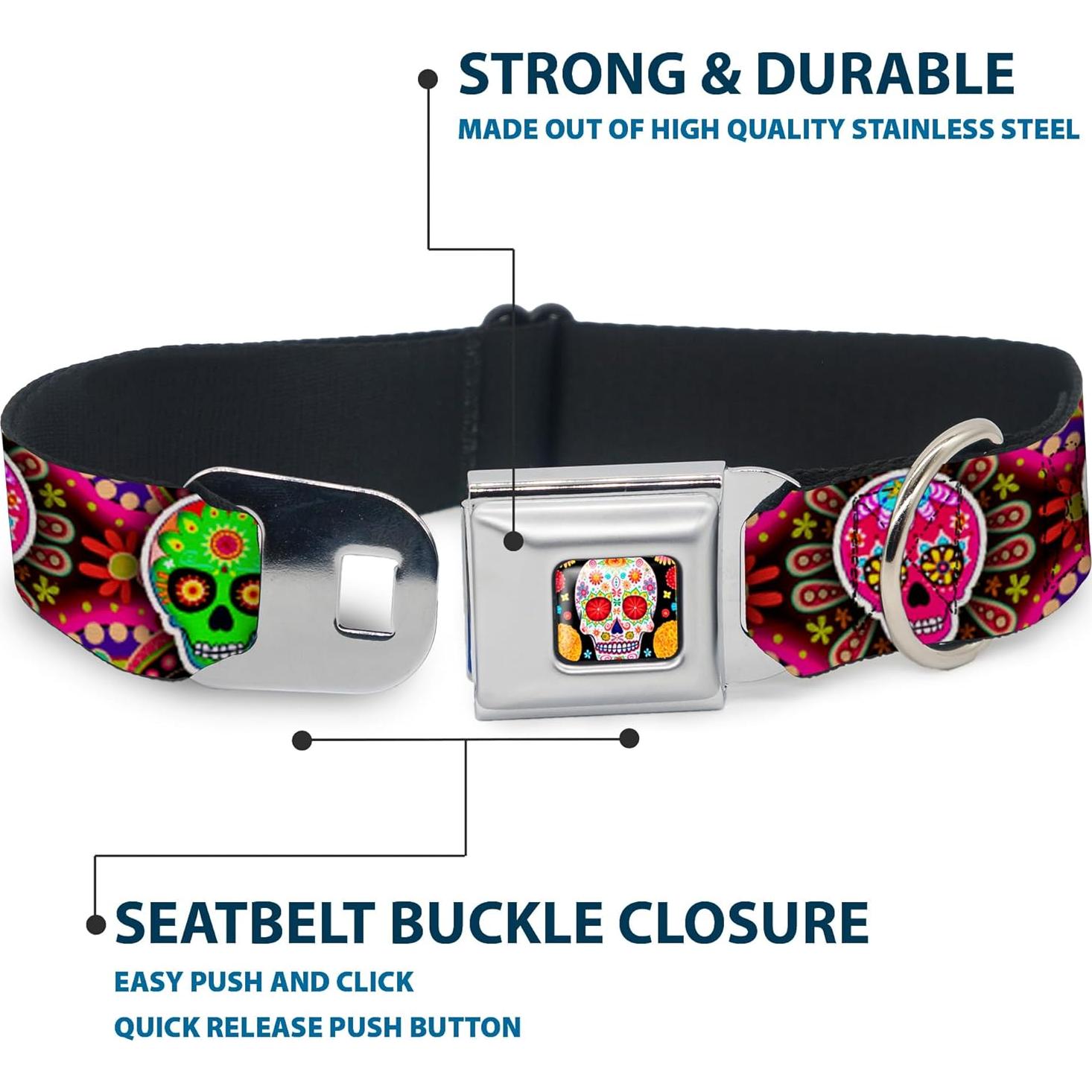 Collar de Perro Buckle-Down Multicolor Calaveras 38-66 cm