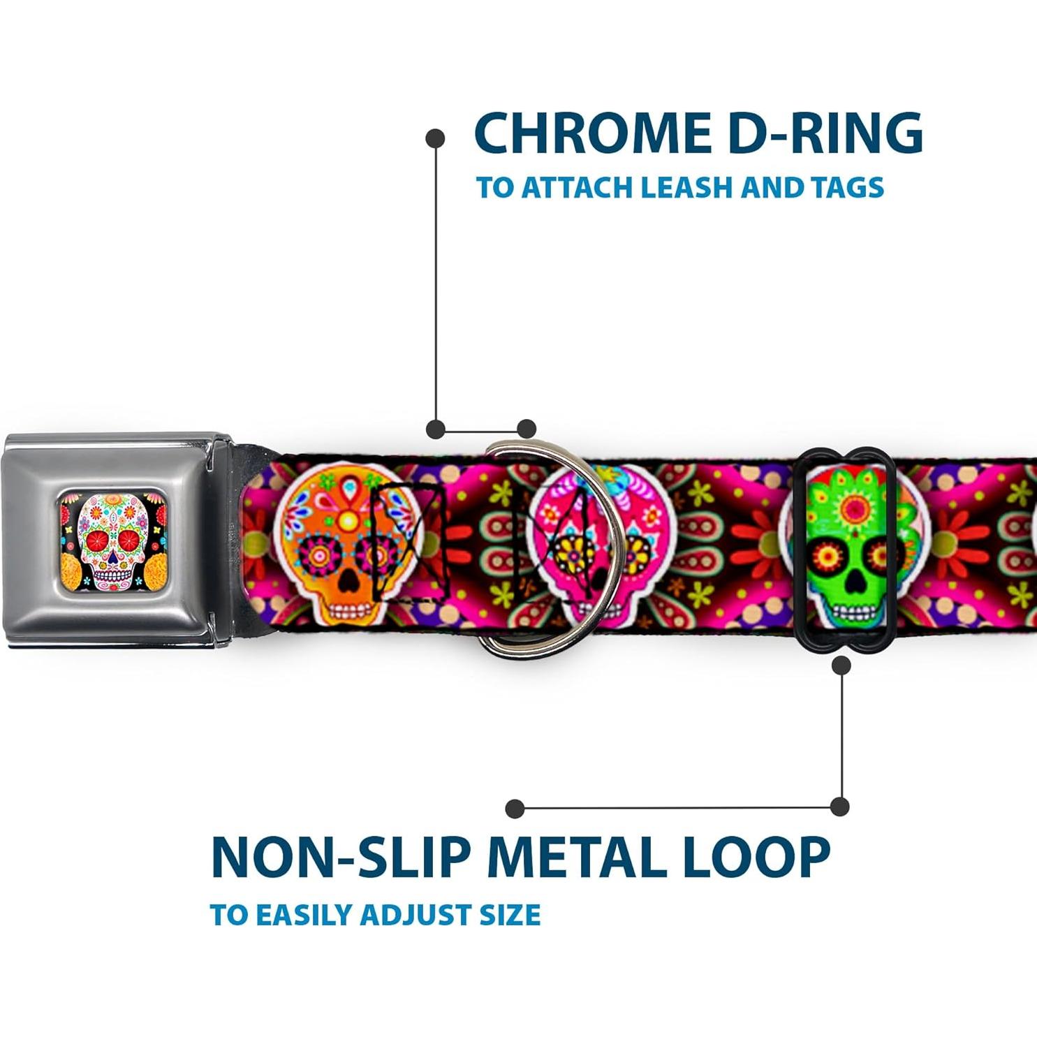 Collar de Perro Buckle-Down Multicolor Calaveras 38-66 cm