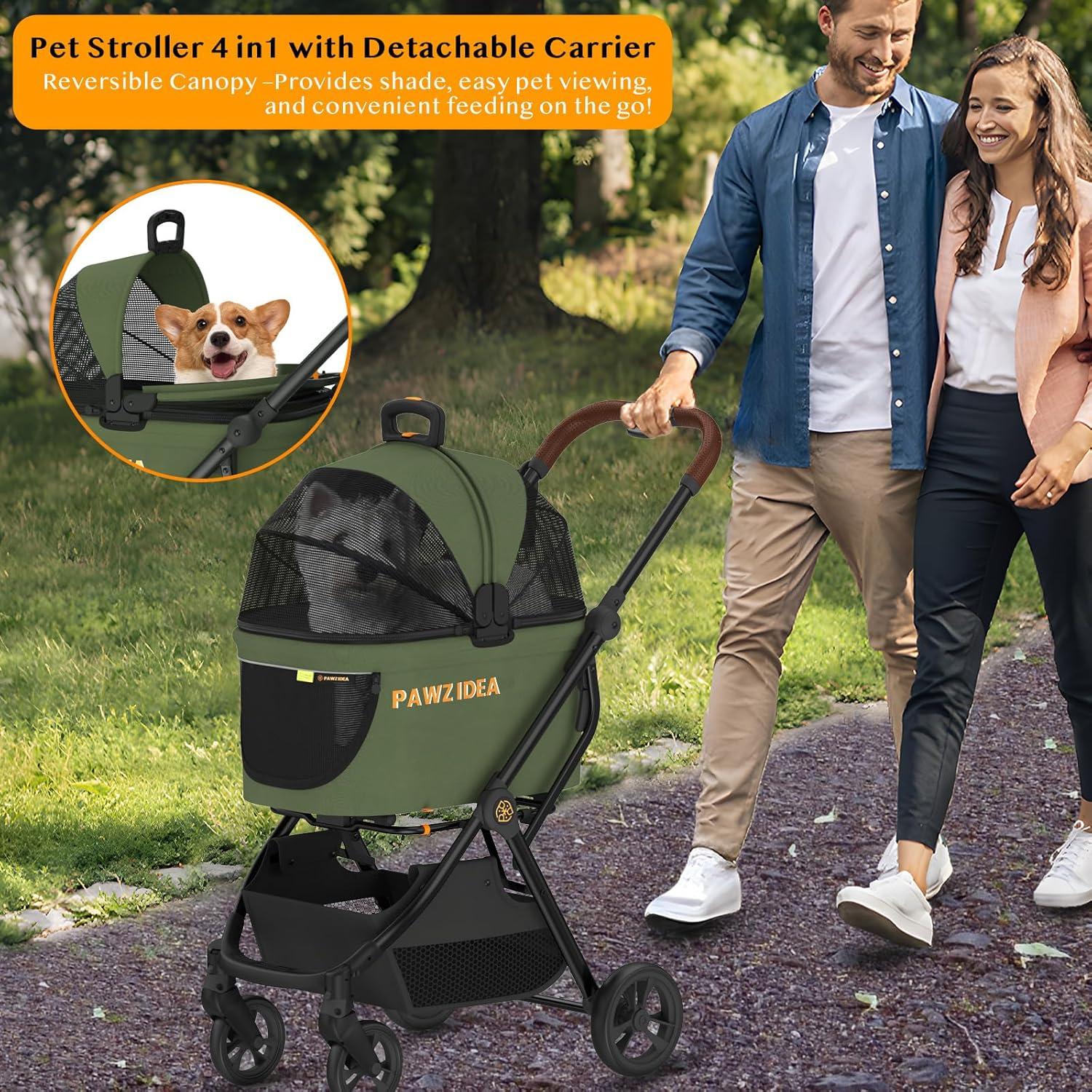 Carrito de Paseo PAWZIDEA 4 en 1 para Perros Pequeños y Medianos