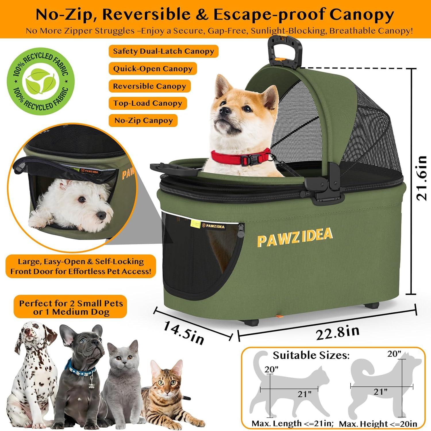 Carrito de Paseo PAWZIDEA 4 en 1 para Perros Pequeños y Medianos