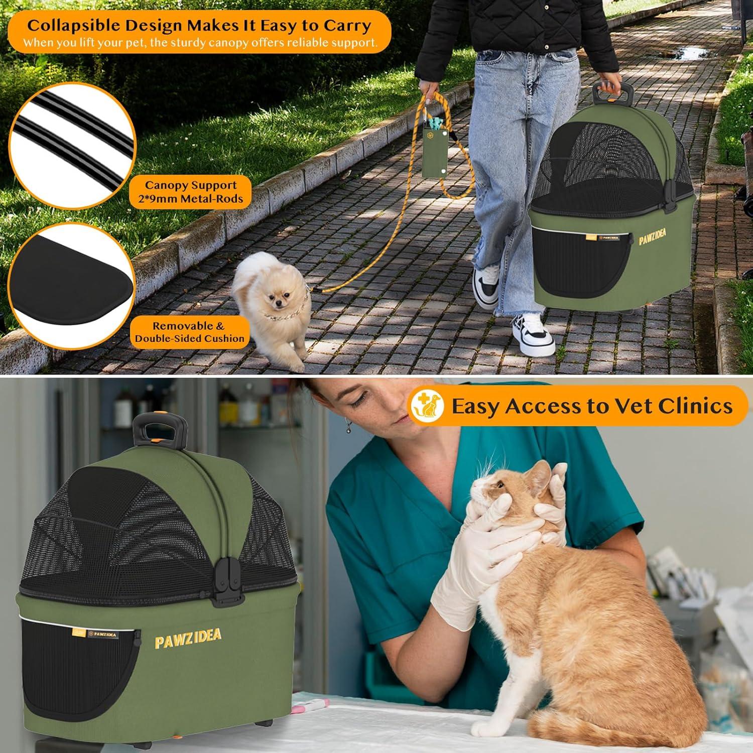 Carrito de Paseo PAWZIDEA 4 en 1 para Perros Pequeños y Medianos