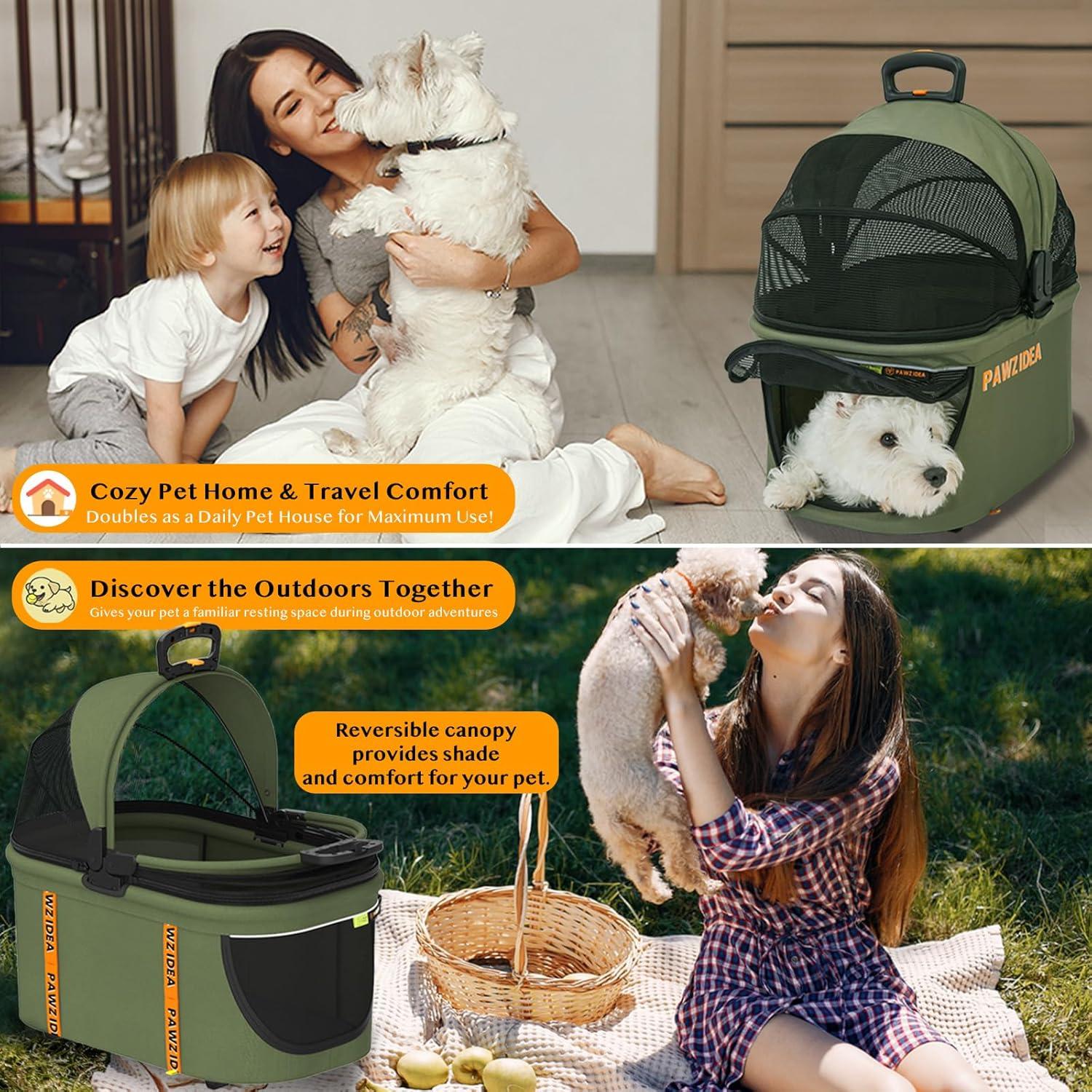 Carrito de Paseo PAWZIDEA 4 en 1 para Perros Pequeños y Medianos