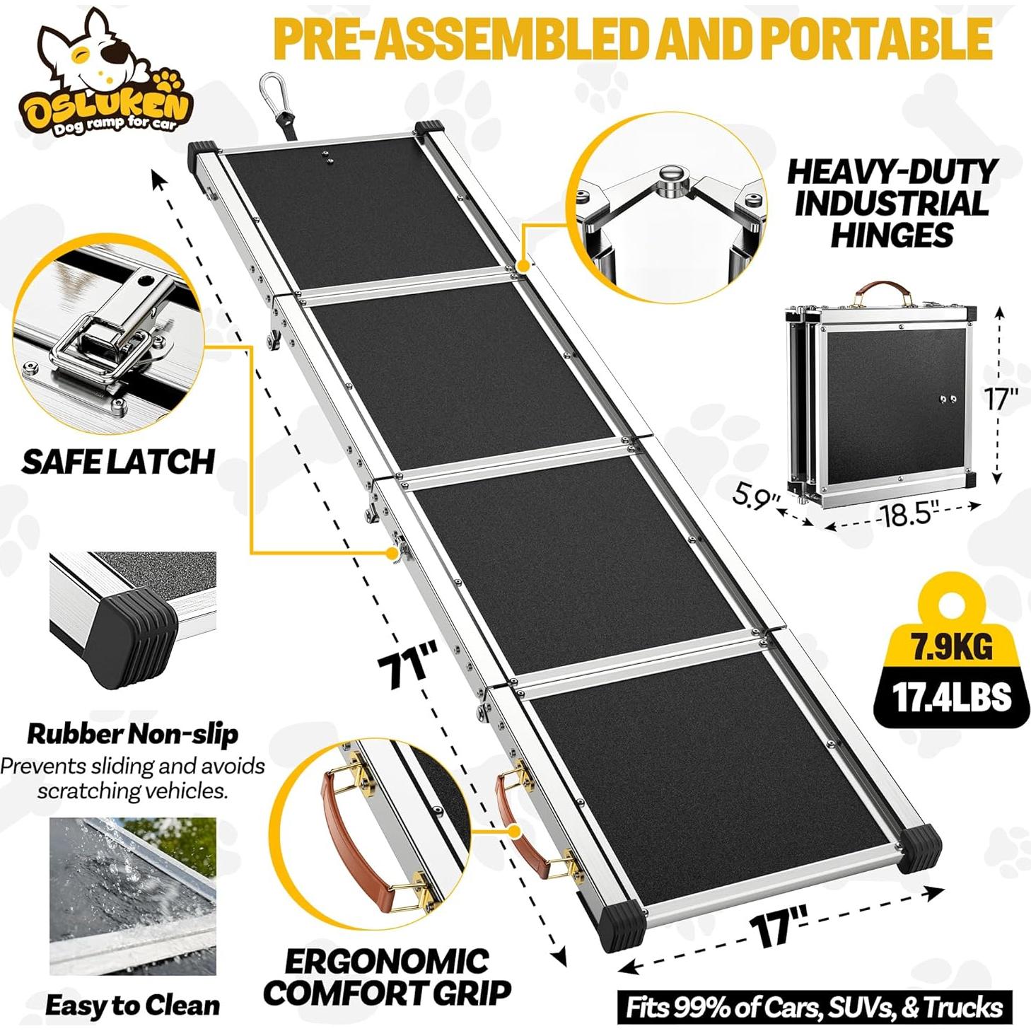 Rampa Plegable para Perros Tsukiko 180 cm Antideslizante 150 kg