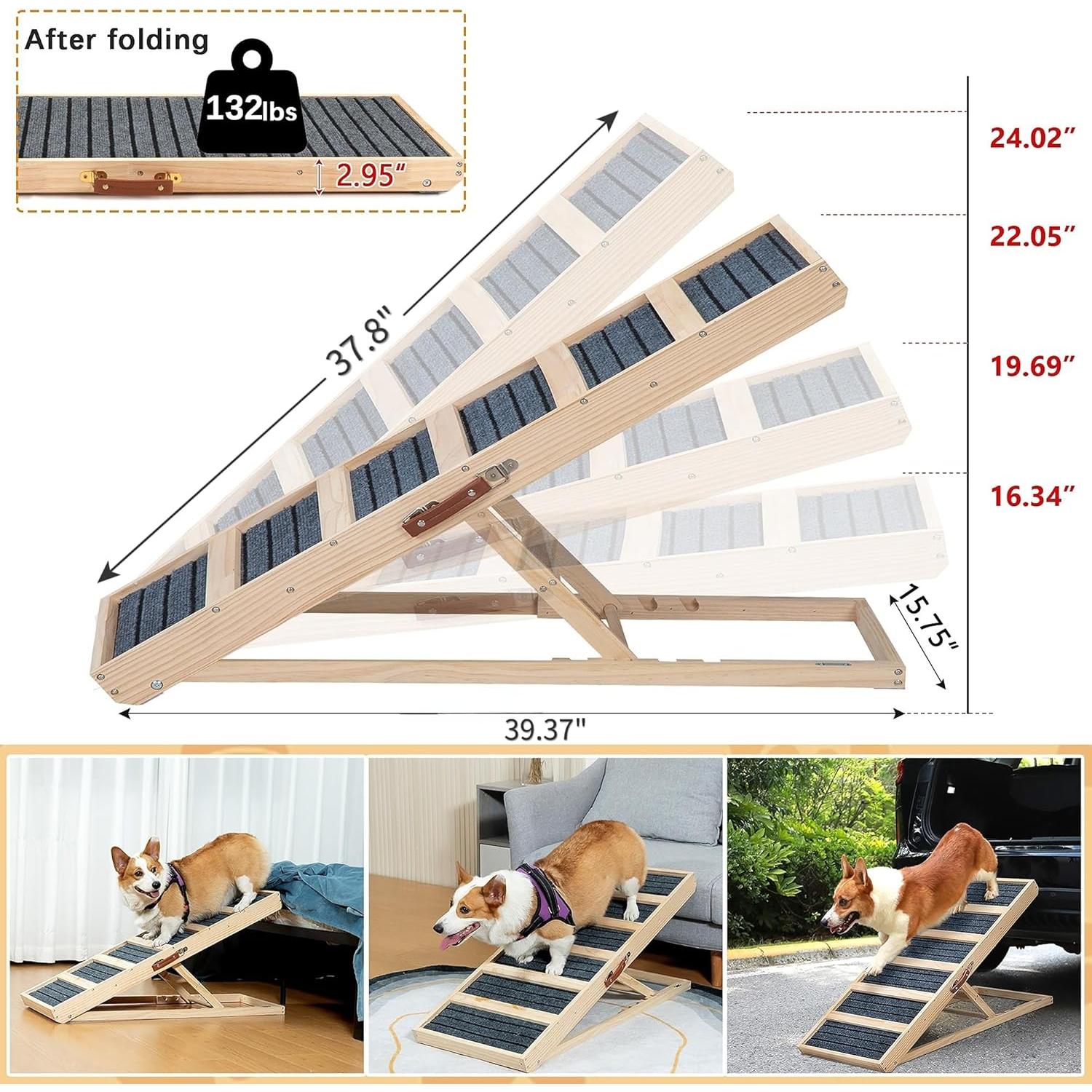 Rampa Plegable para Perros COZIVVOVV Ajustable 4 Alturas 40.64-60.96 cm