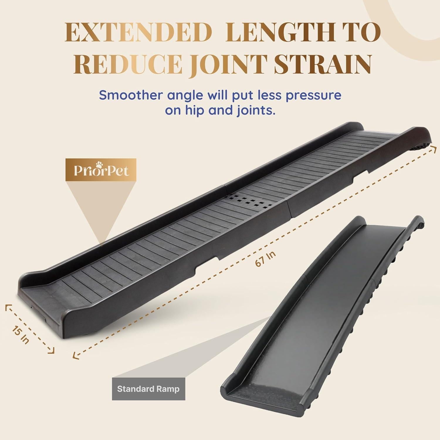 Rampa para Perros PRIORPET 174 cm Antideslizante 136 kg Negra