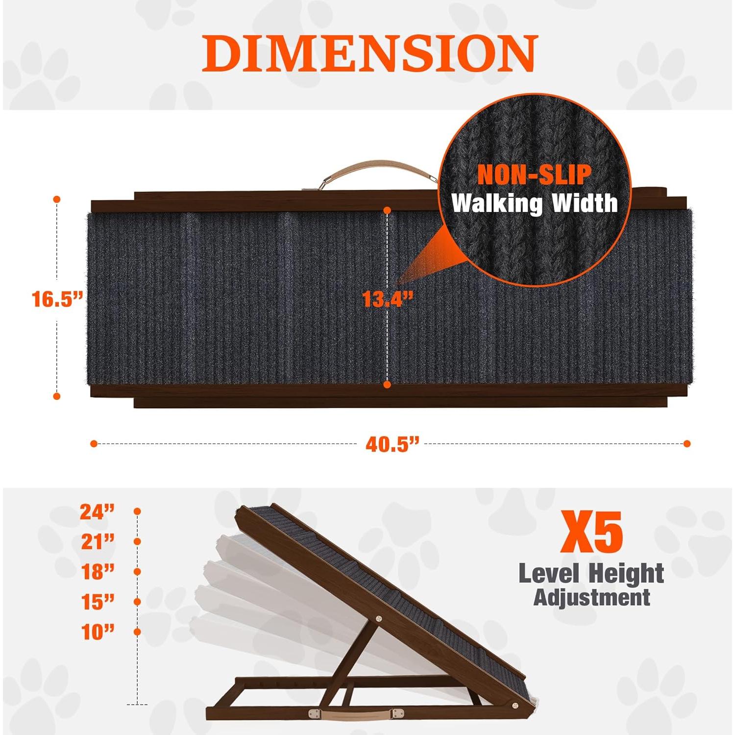 Rampa Ajustable para Perros Pathosio - Madera Nogal 5 Niveles
