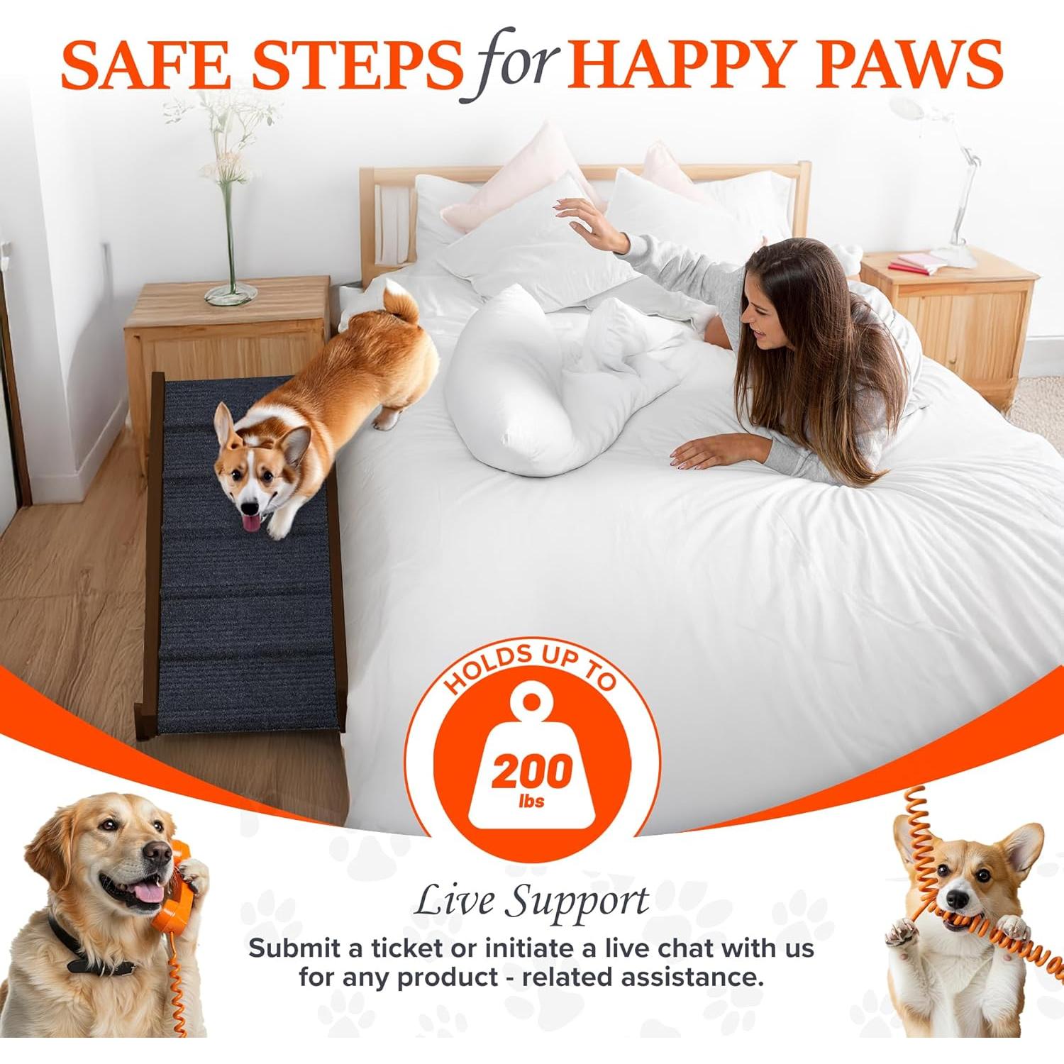 Rampa Ajustable para Perros Pathosio - Madera Nogal 5 Niveles