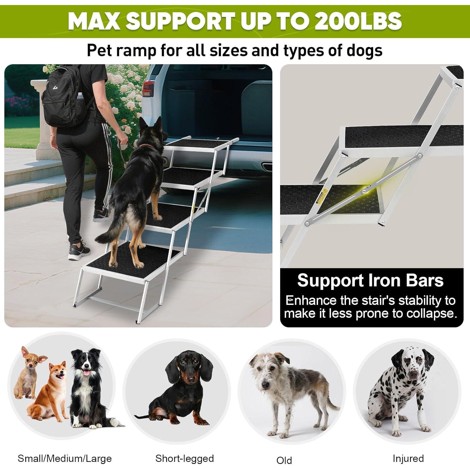 Rampa Plegable para Perros Zerria Extra Ancha 4 Pasos Antideslizante