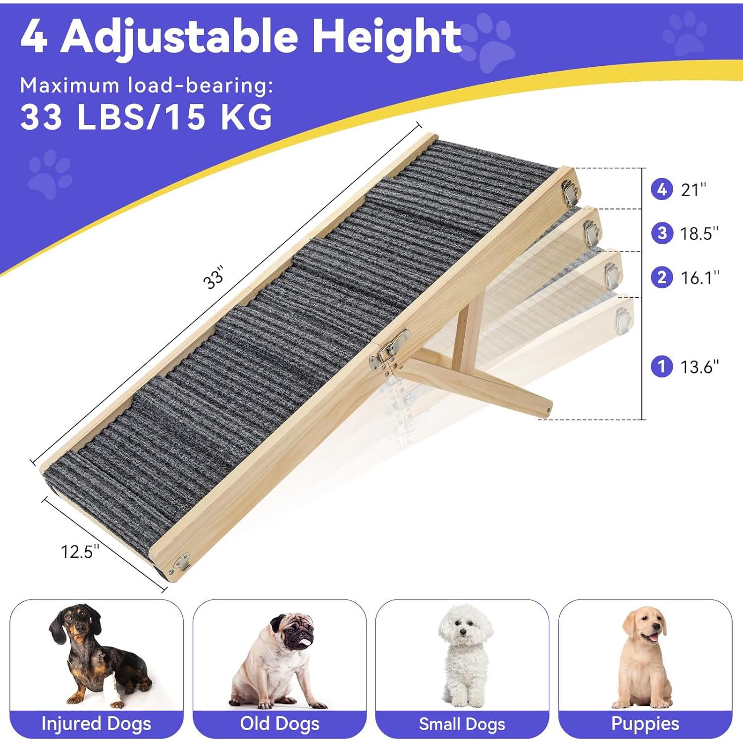 Rampa Plegable para Perros Pawaboo 4 Alturas Ajustables 34-53 cm
