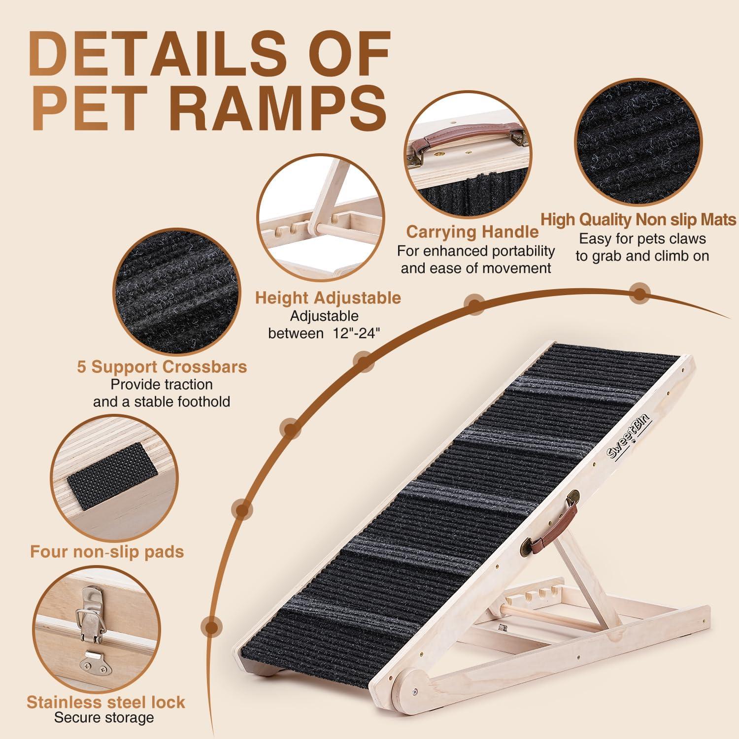 Rampa Plegable para Perros SweetBin - 6 Alturas Ajustables 30-60 cm