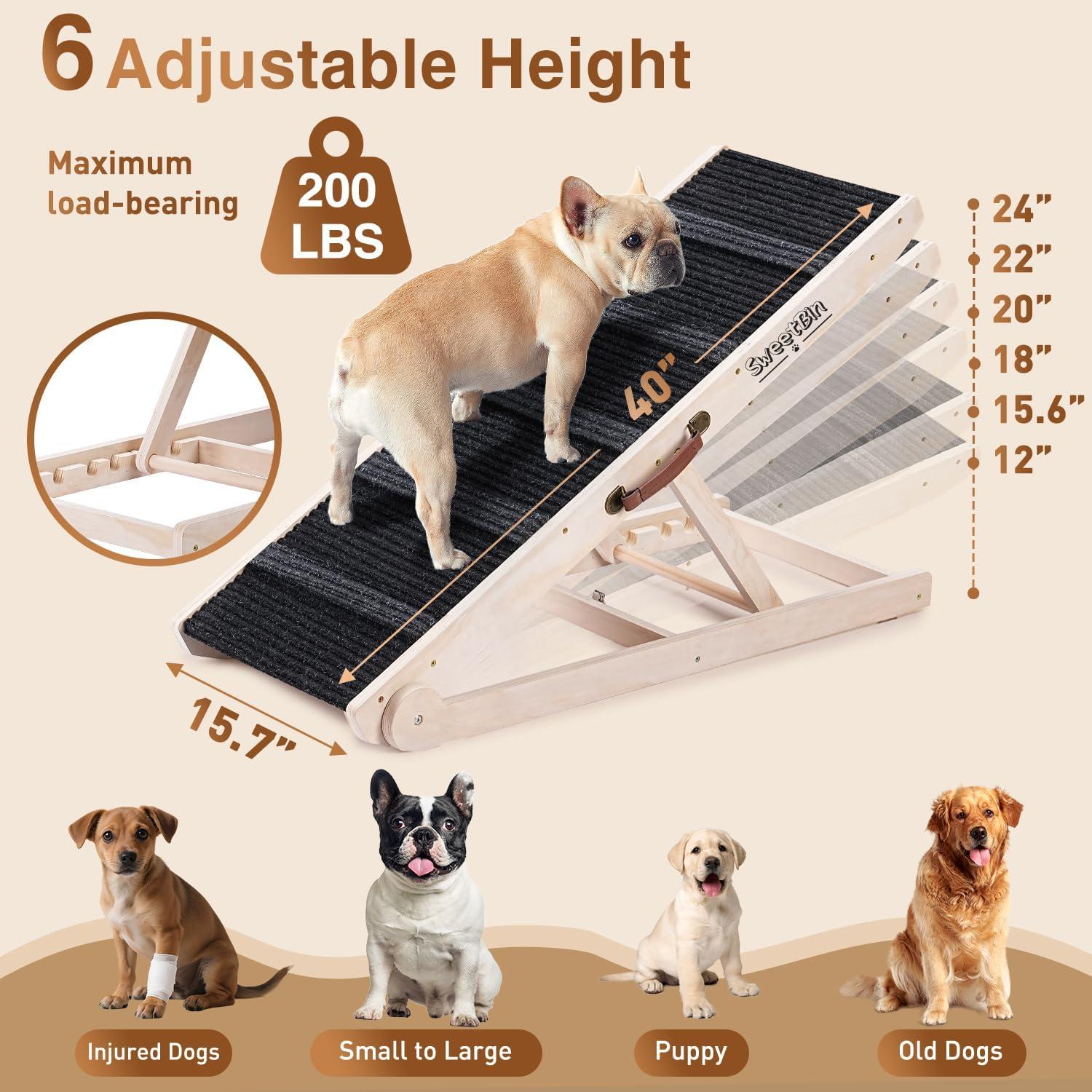 Rampa Plegable para Perros SweetBin - 6 Alturas Ajustables 30-60 cm