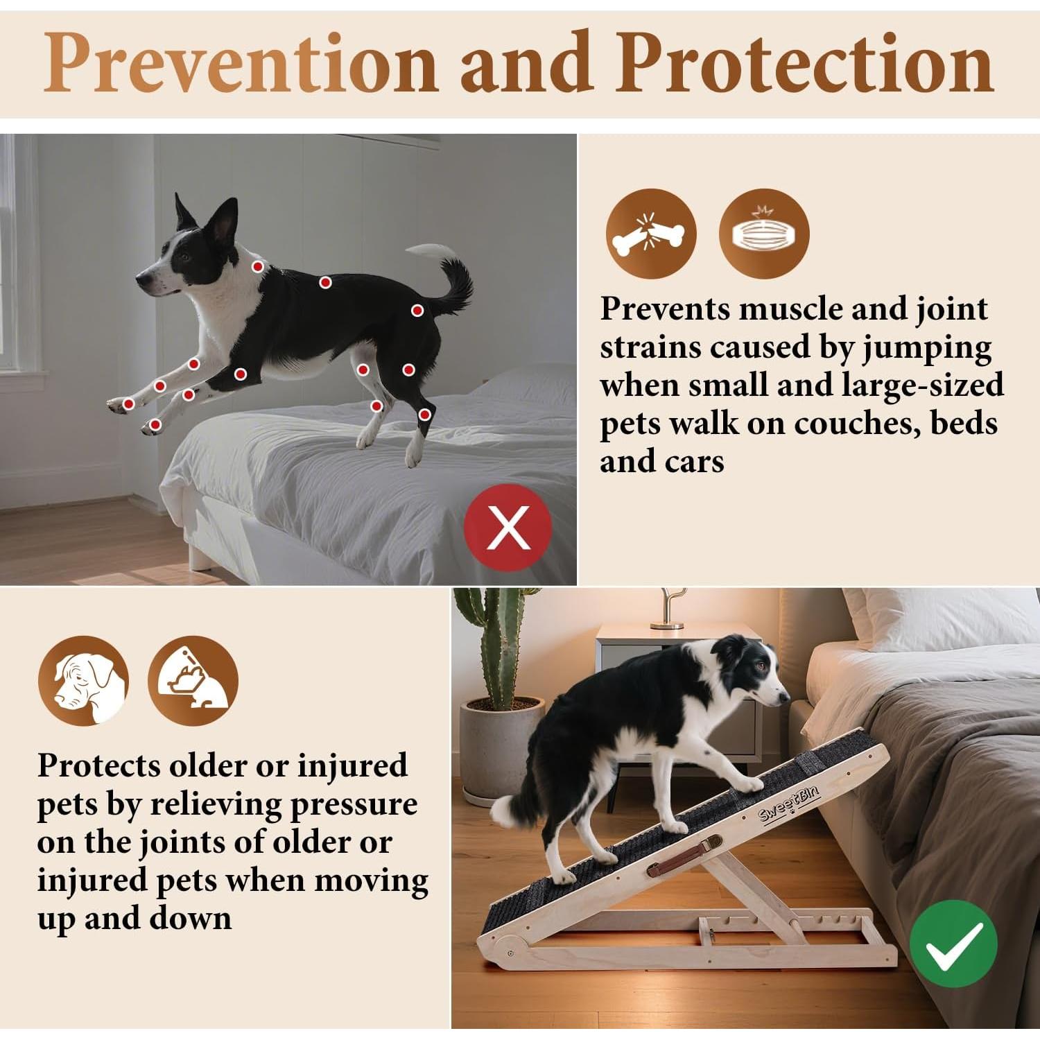 Rampa Plegable para Perros SweetBin - 6 Alturas Ajustables 30-60 cm