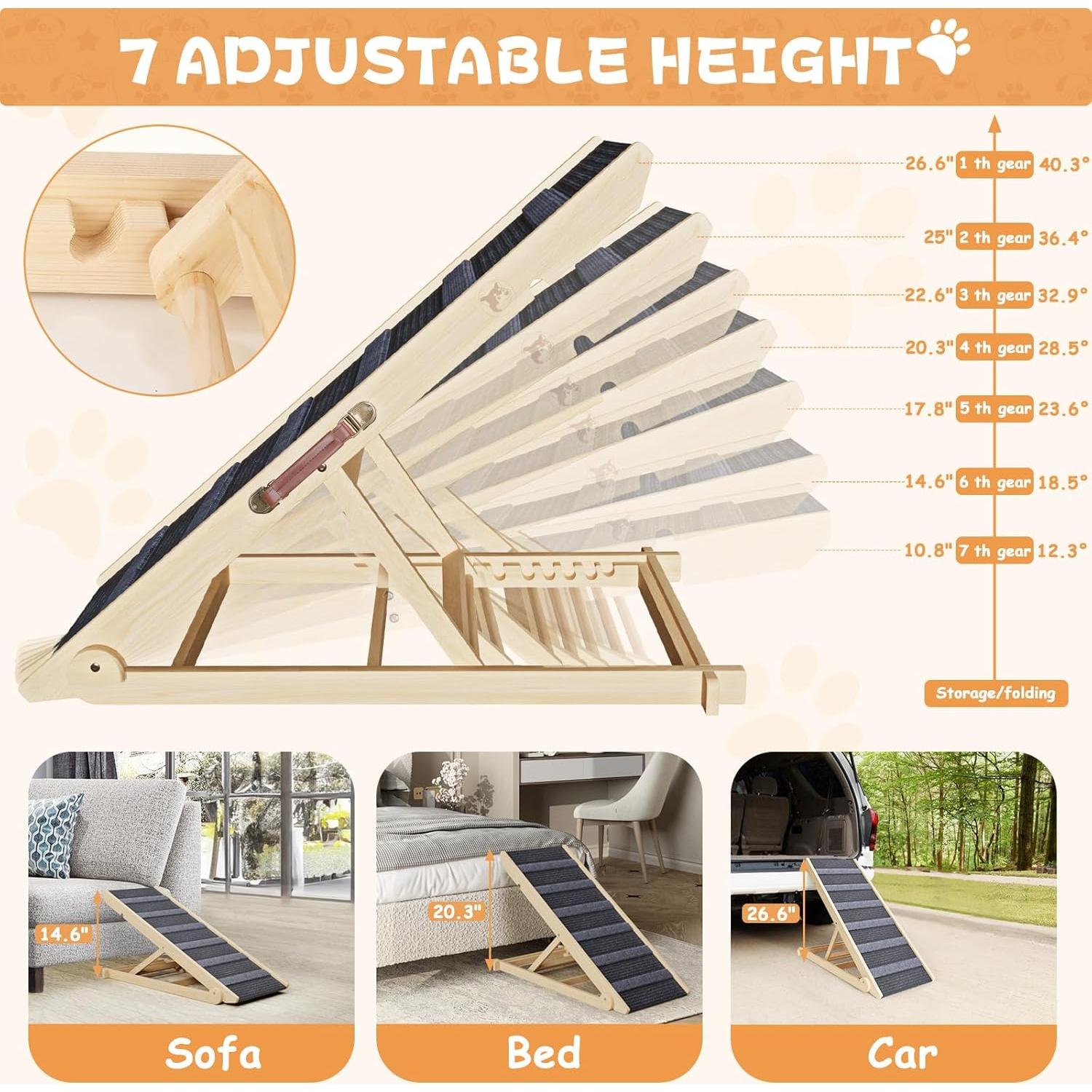 Rampa Plegable para Perros YaFiti, 7 Alturas Ajustables, 90.7 kg