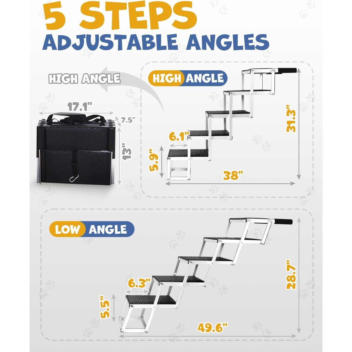 Rampa Plegable para Perros Jovrun 5 Pasos Antideslizante 90.7kg