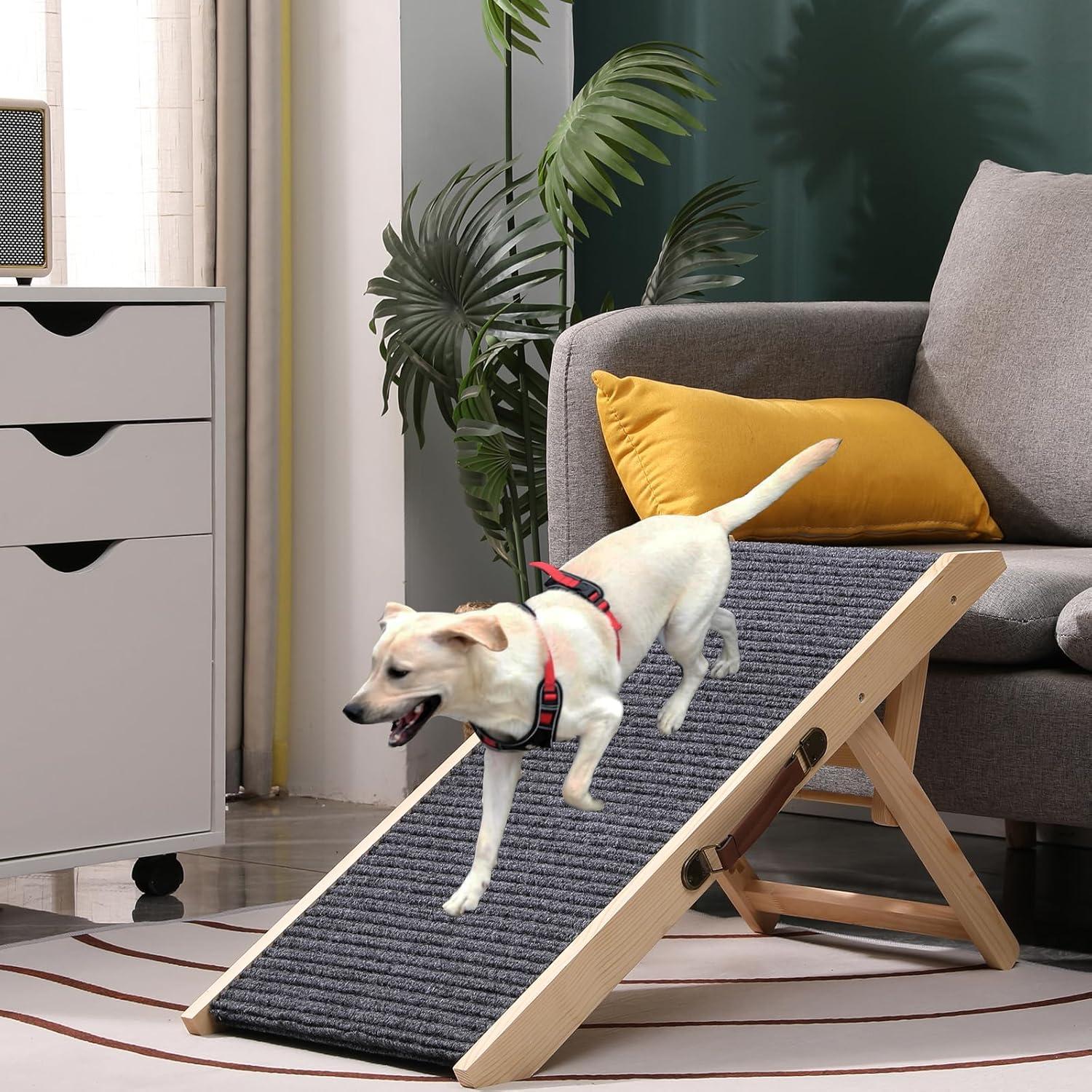 Rampa Plegable para Perros HAXIMWO6 de Madera Ajustable 24.9-46 cm