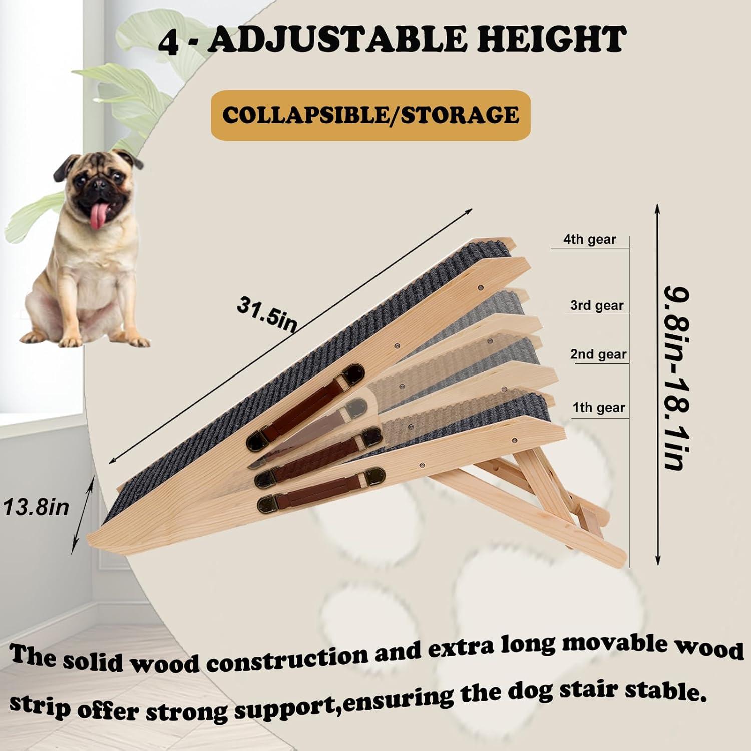 Rampa Plegable para Perros HAXIMWO6 de Madera Ajustable 24.9-46 cm