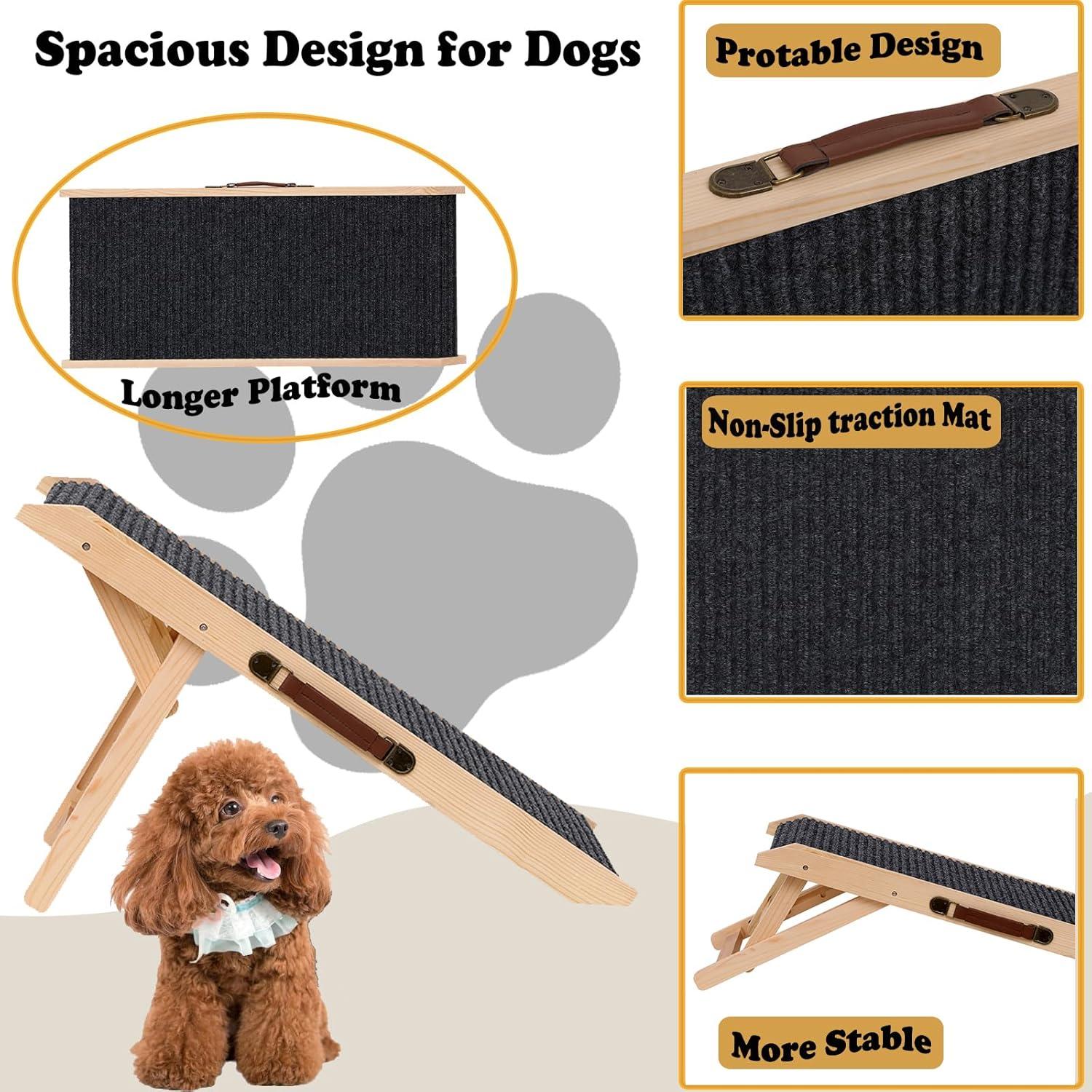 Rampa Plegable para Perros HAXIMWO6 de Madera Ajustable 24.9-46 cm