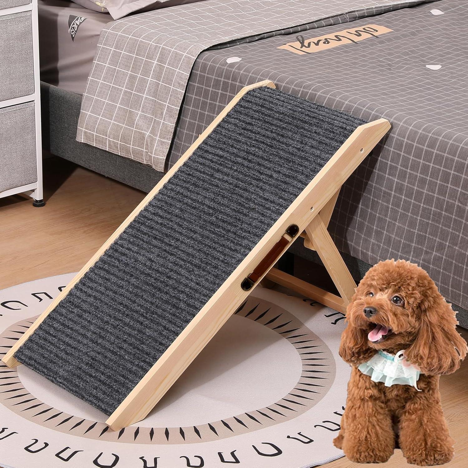 Rampa Plegable para Perros HAXIMWO6 de Madera Ajustable 24.9-46 cm