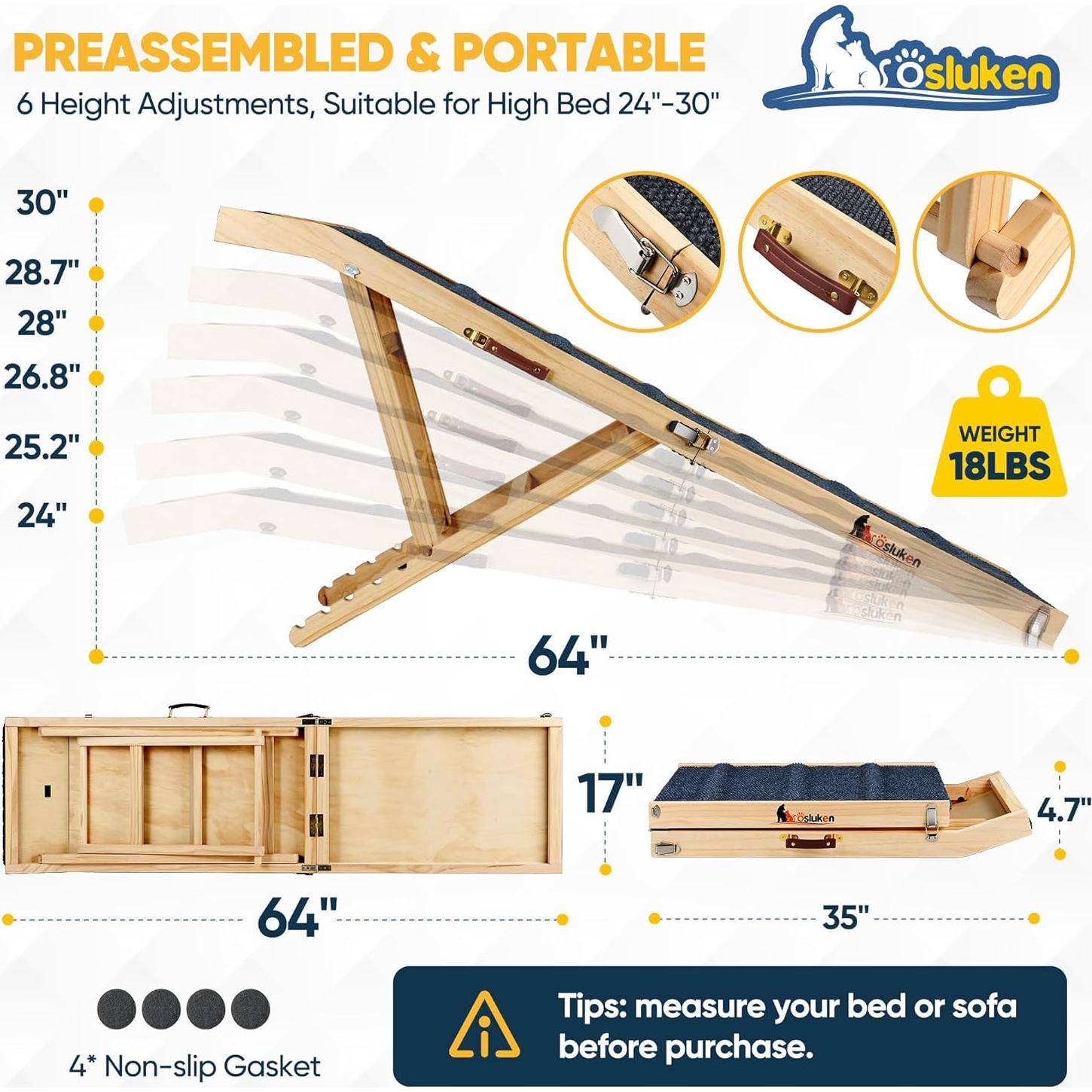 Rampa para Perros Plegable Tsukiko 64" (162.56 cm) Madera