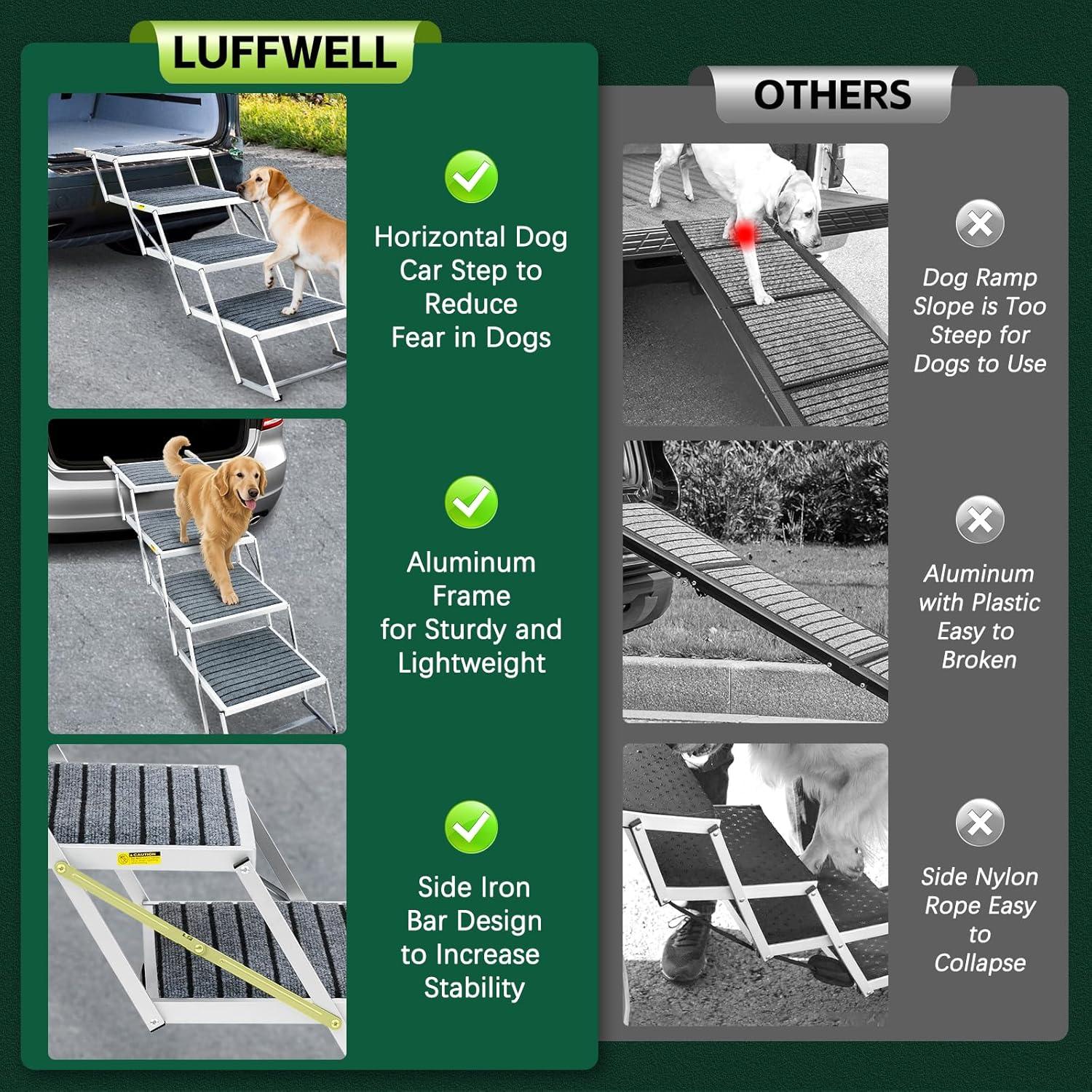 Escalera Plegable para Perros LUFFWELL 4 Escalones Ancha 90.7 kg