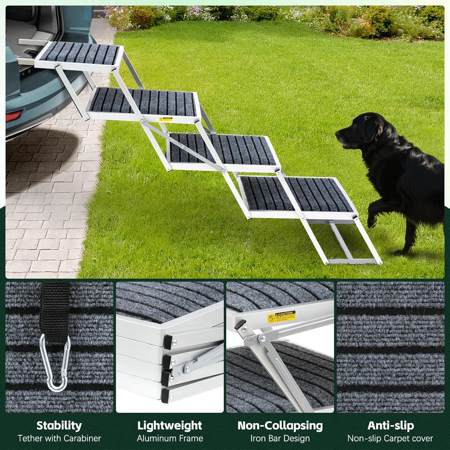 Escalera Plegable para Perros LUFFWELL 4 Escalones Ancha 90.7 kg