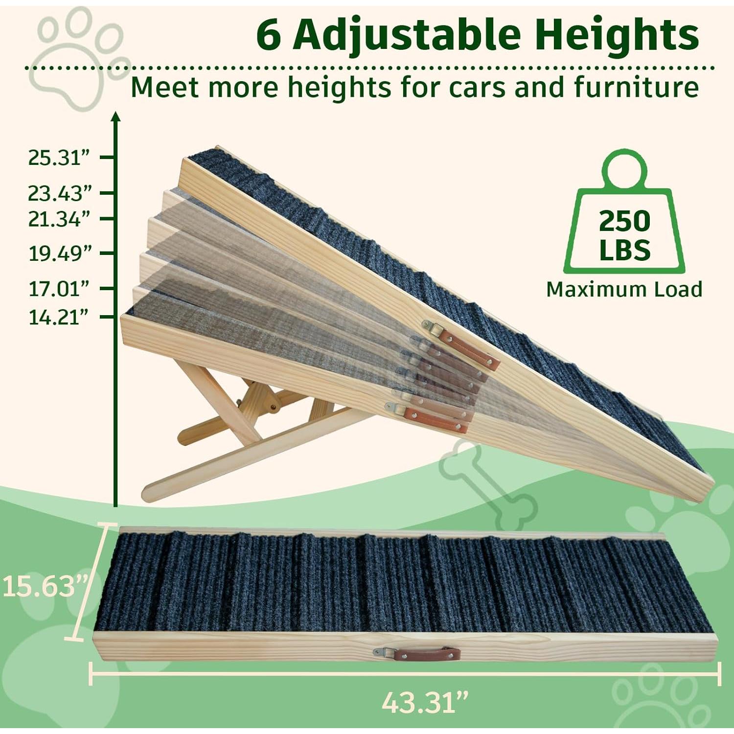 Rampa Plegable para Perros JoyPetCabin 110.49 cm Madera 6 Alturas