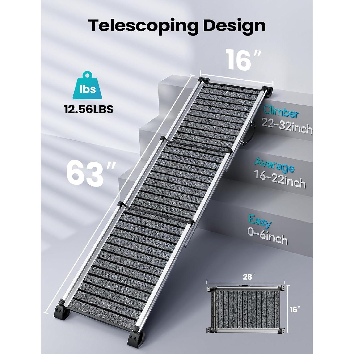 Rampa Telescópica para Perros 160 cm Antideslizante Aluminio