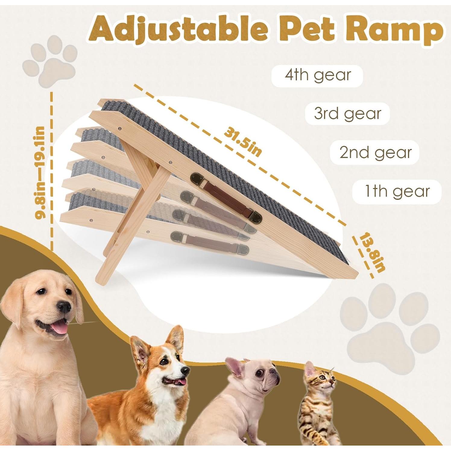 Rampa Ajustable para Perros KYUYAO6 de Madera Antideslizante