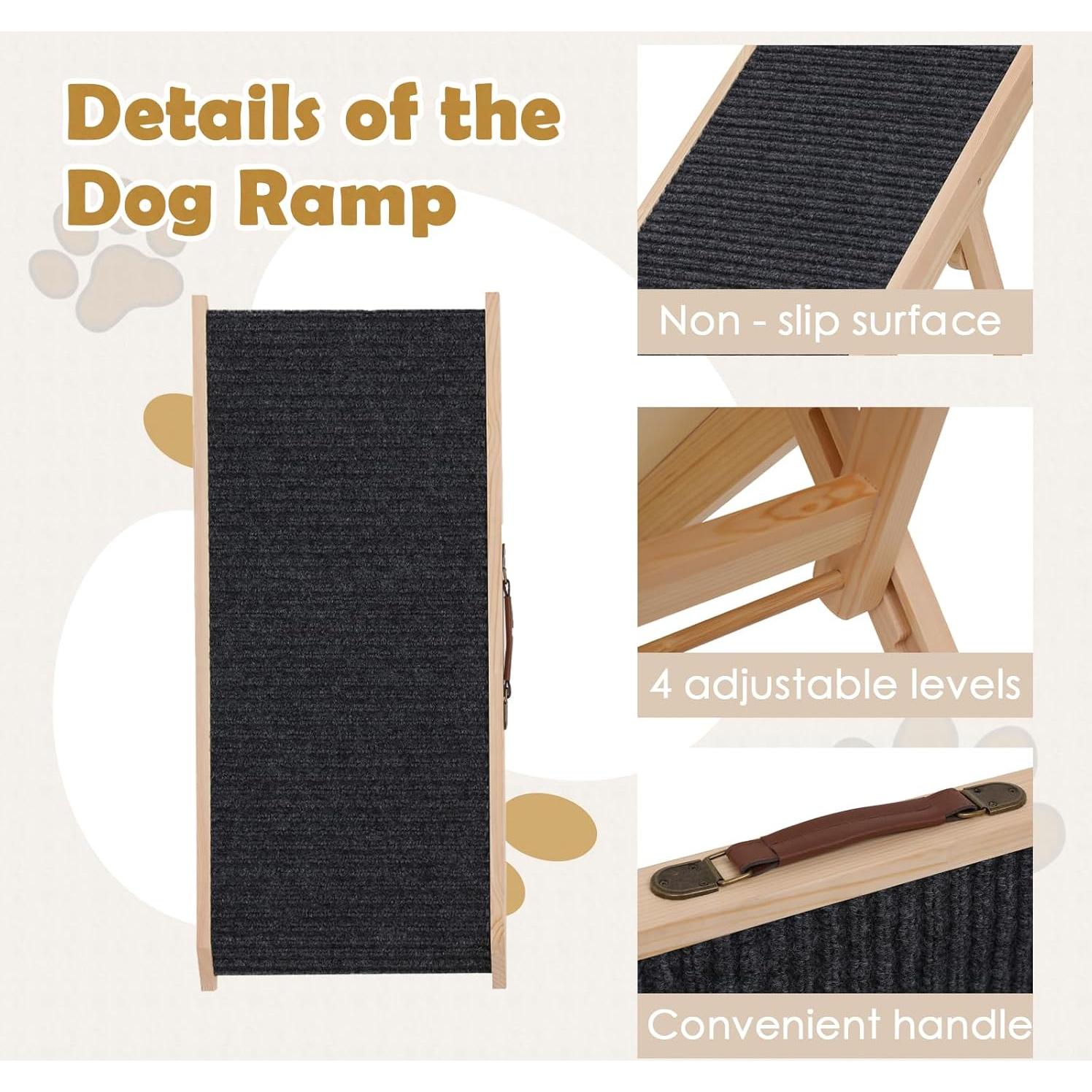 Rampa Ajustable para Perros KYUYAO6 de Madera Antideslizante