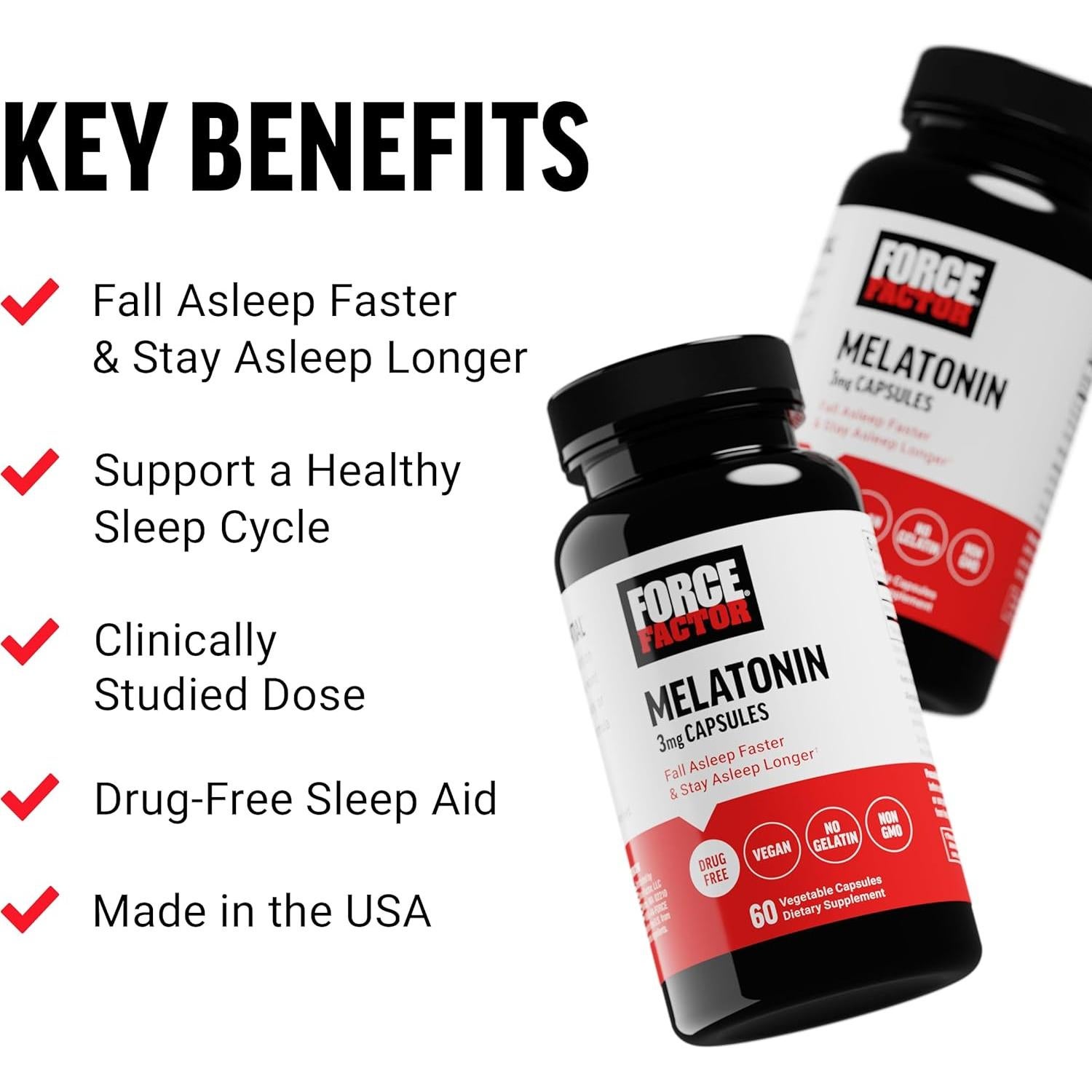 Melatonina 3mg Force Factor - Suplemento Vegano 60 Cápsulas