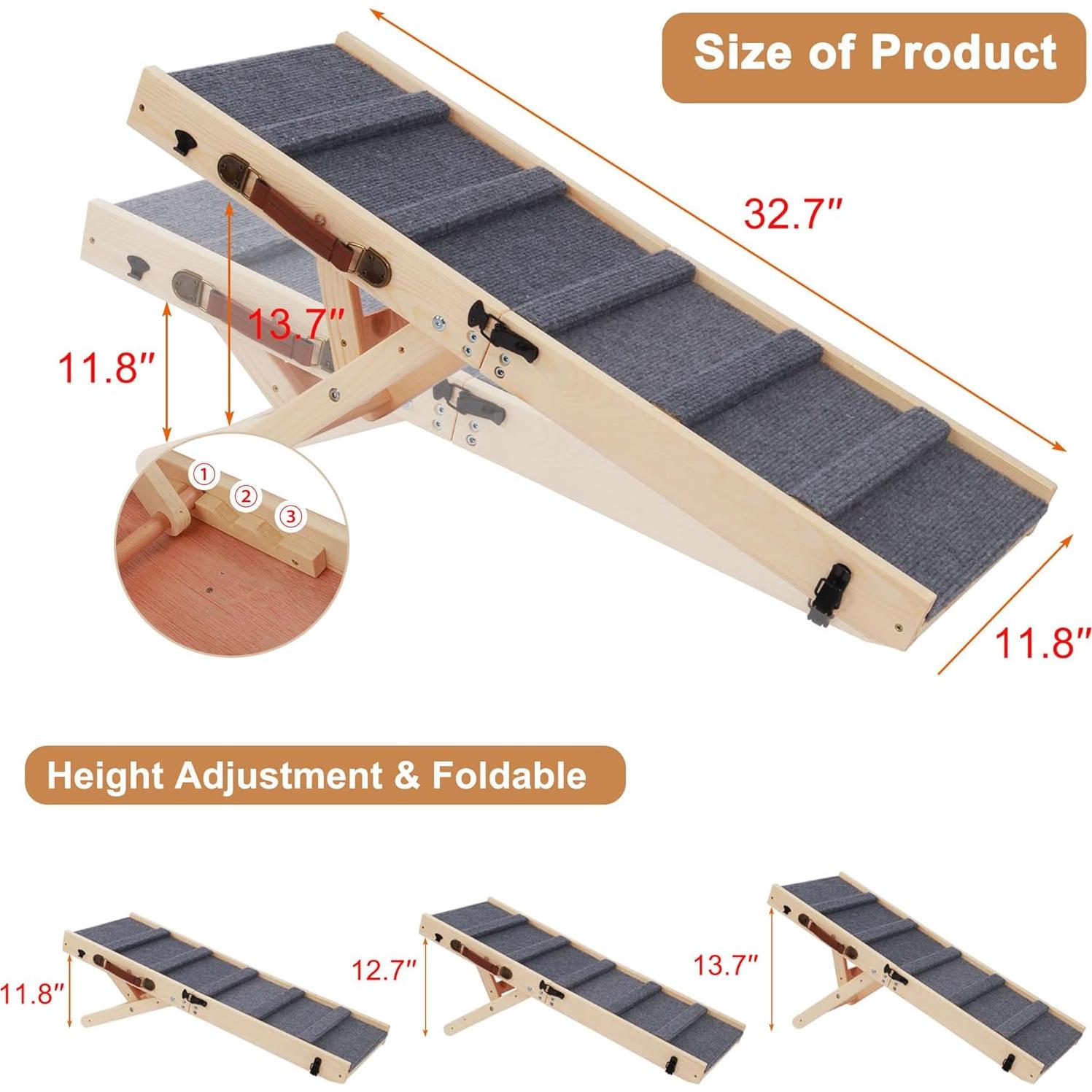 Rampa Plegable para Perros Rockever, Madera Antideslizante, 3 Niveles