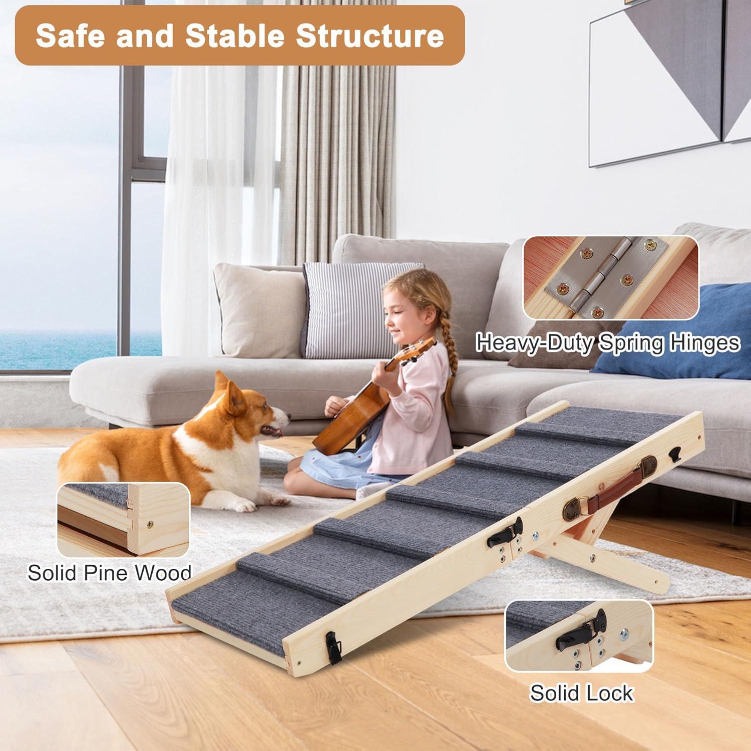 Rampa Plegable para Perros Rockever, Madera Antideslizante, 3 Niveles