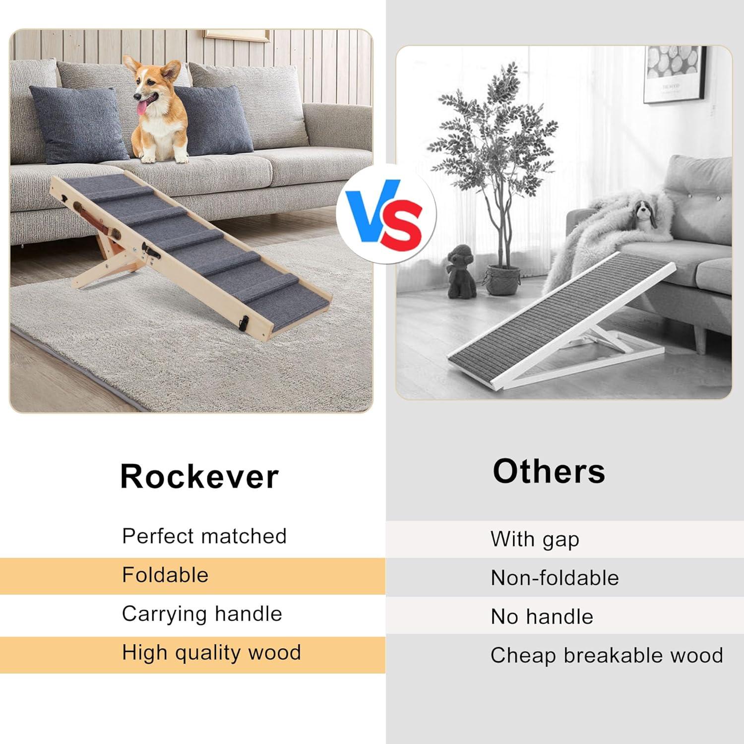 Rampa Plegable para Perros Rockever, Madera Antideslizante, 3 Niveles