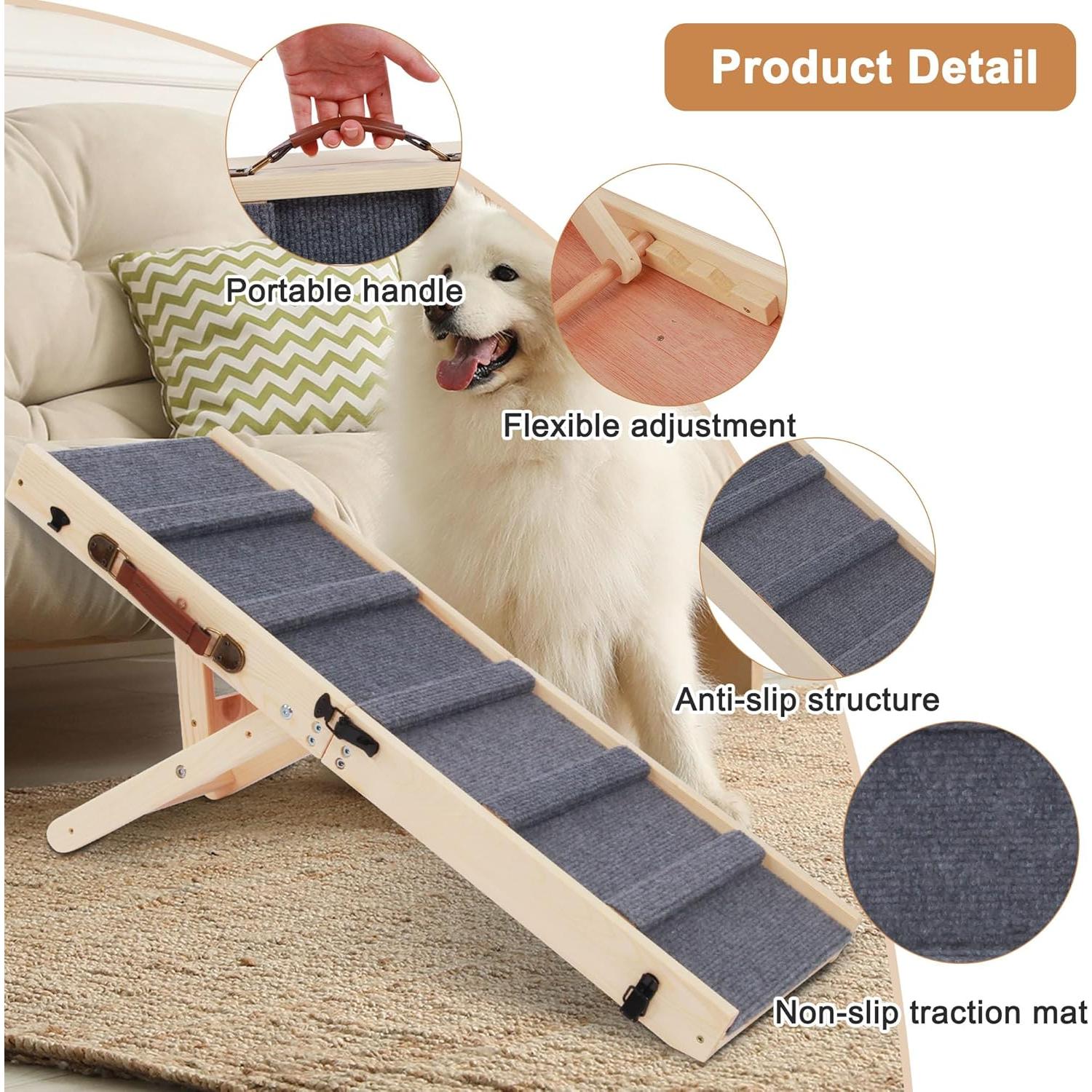 Rampa Plegable para Perros Rockever, Madera Antideslizante, 3 Niveles
