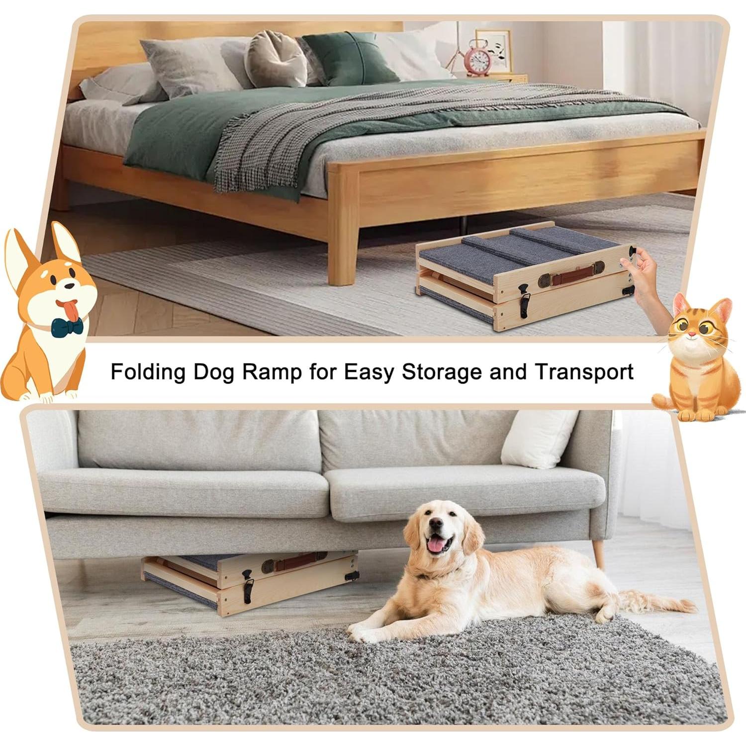 Rampa Plegable para Perros Rockever, Madera Antideslizante, 3 Niveles