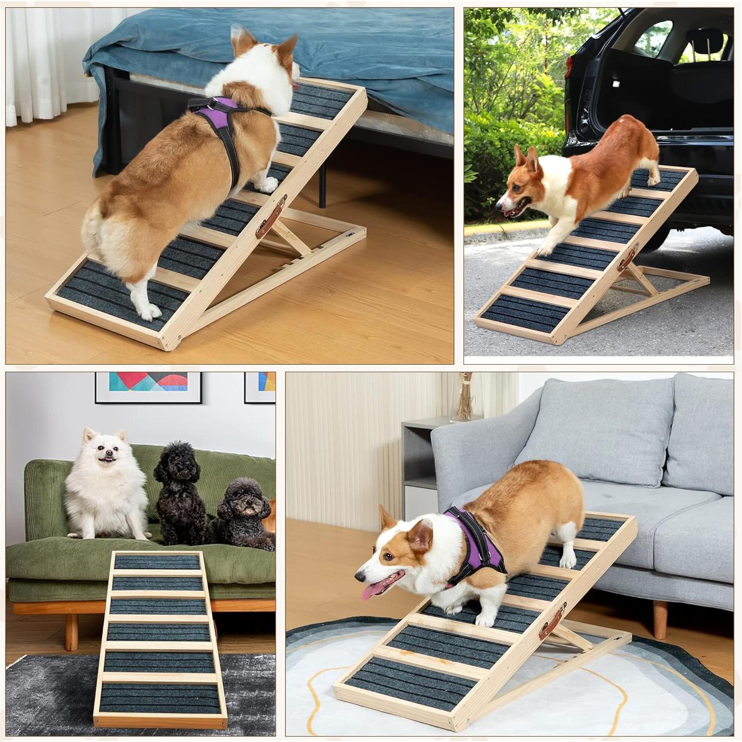 Rampa Plegable para Perros COZIWOW 96 cm Madera 4 Alturas