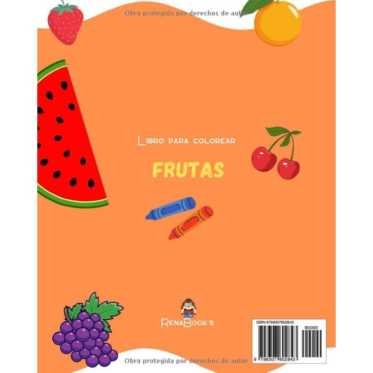 Libro para colorear Frutas: 12 frutas para colorear para niños 3+ (Spanish Edition)