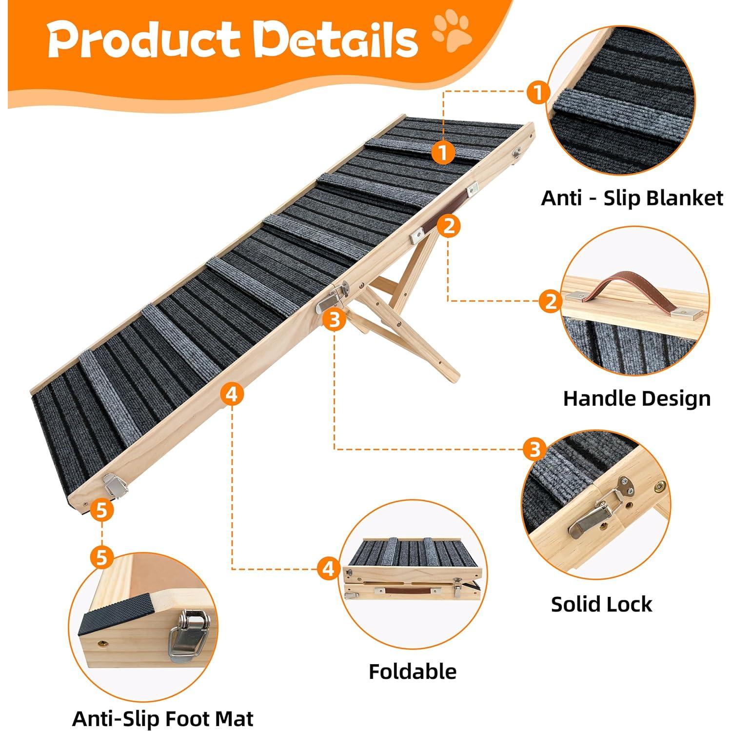 Rampa para Perros Madera Plegable Antideslizante 120 cm