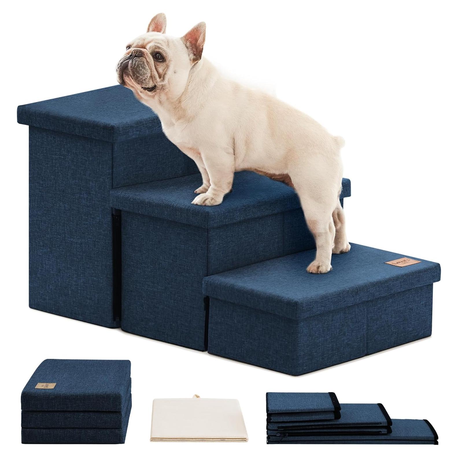 Escalera para Perros Love's Cabin 3 Pasos Almacenamiento Azul Marino