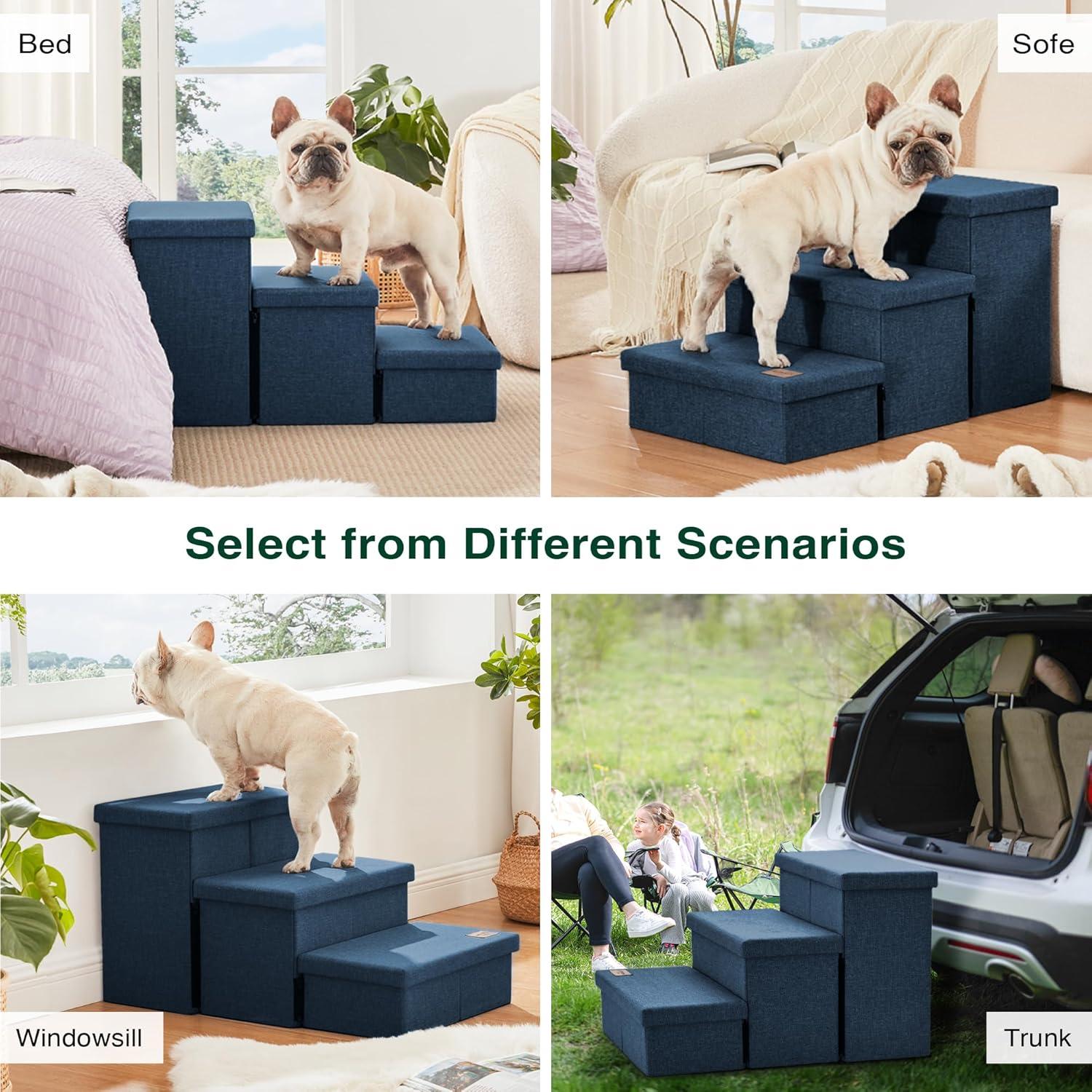 Escalera para Perros Love's Cabin 3 Pasos Almacenamiento Azul Marino